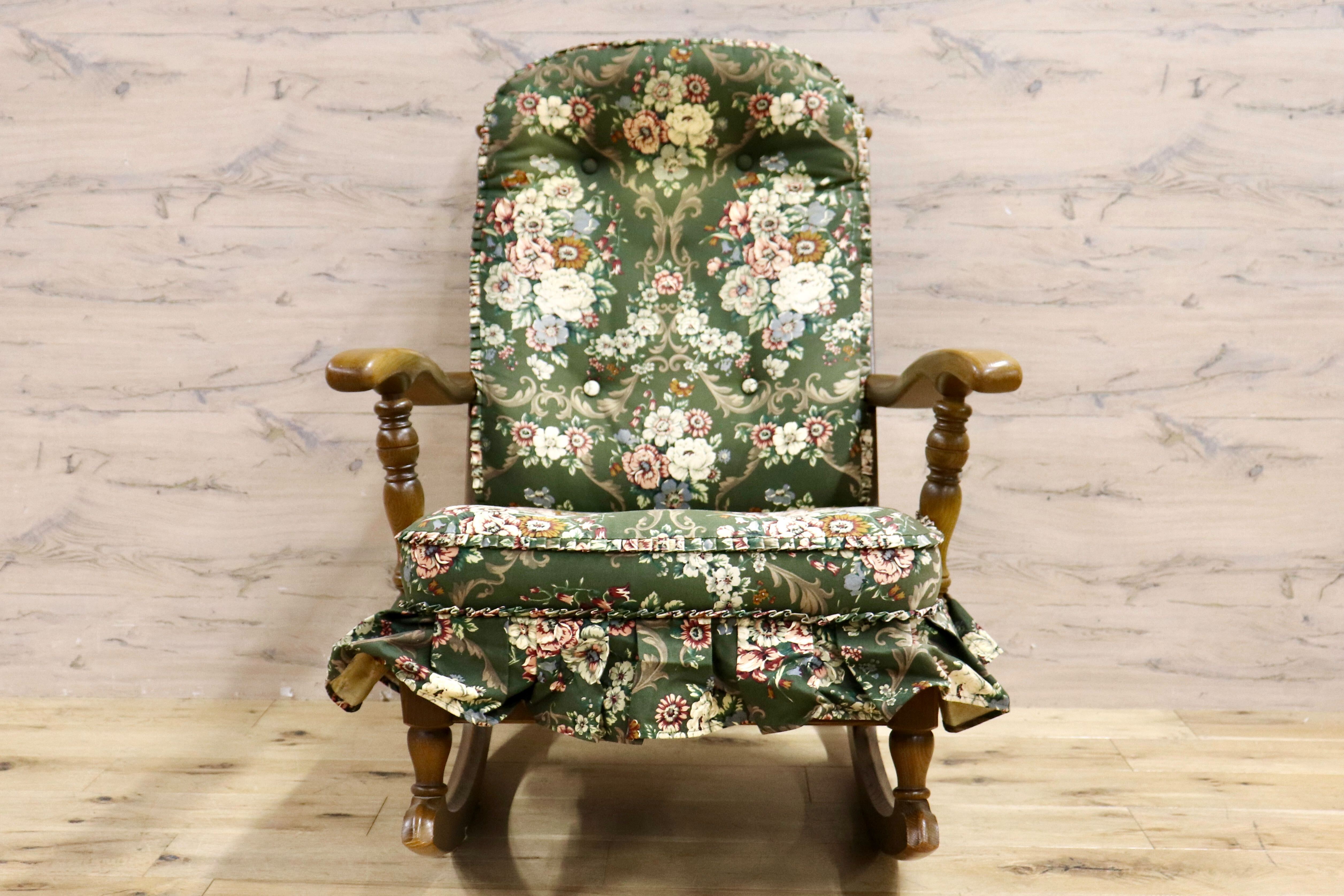 GMIS77○HIDA / 飛騨産業 キツツキ 穂高 ロッキングチェア 揺り椅子 レトロ カフェ チェア 花柄 クラシック アンティーク調 ノスタルジック