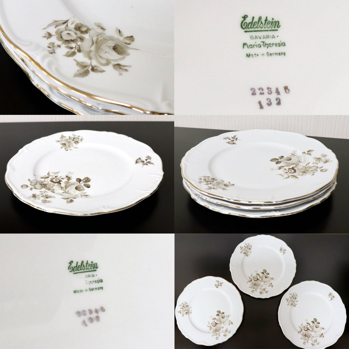 GMJH332B○ヴィンテージ Edelstein Bavaria エーデルシュタイン Maria-Theresia セピアローズ リムプレート 24cm 3枚セット ドイツ製
