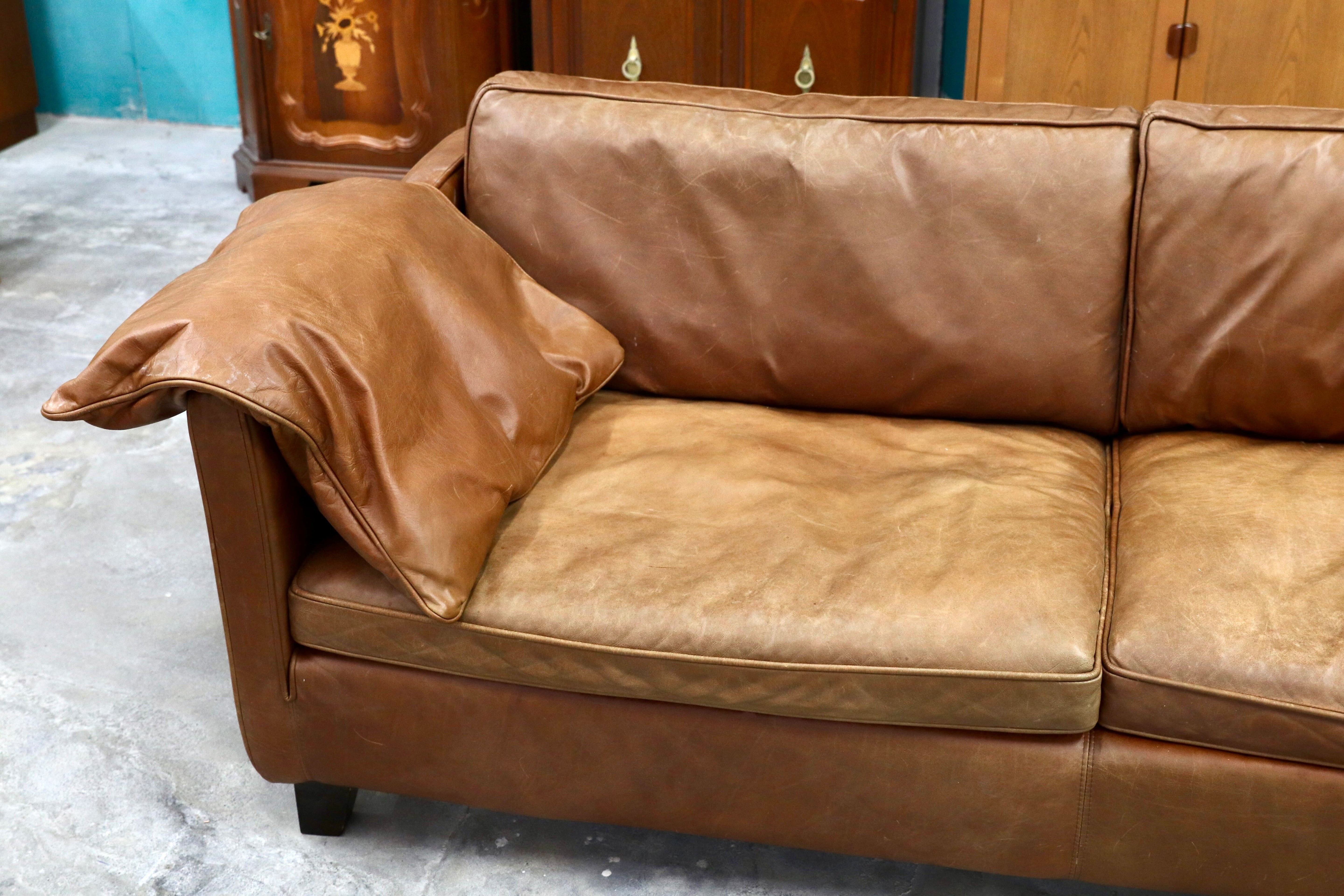 GMIK30○ACTUS / アクタス FIVE BY FIVE LETTE レッテ 2.5人掛けソファ ラブソファ レザー 本革 ブラウン ヴィンテージ