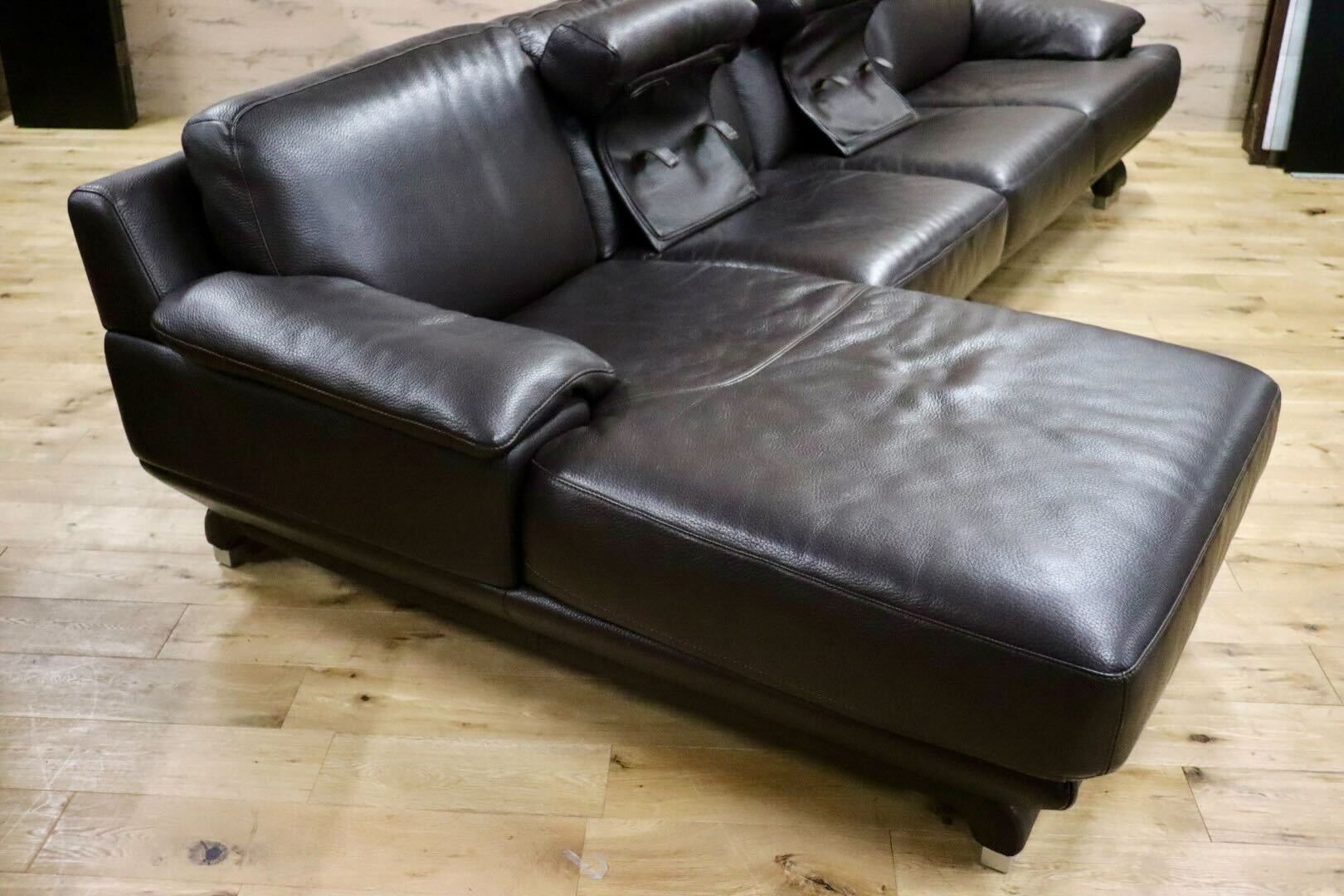 GMIH365○IDC大塚家具 L/S LUXE-01 カウチソファ コーナーソファ 本革 ダークブラウン 最高級 スタイリッシュモダン 定価約83万
