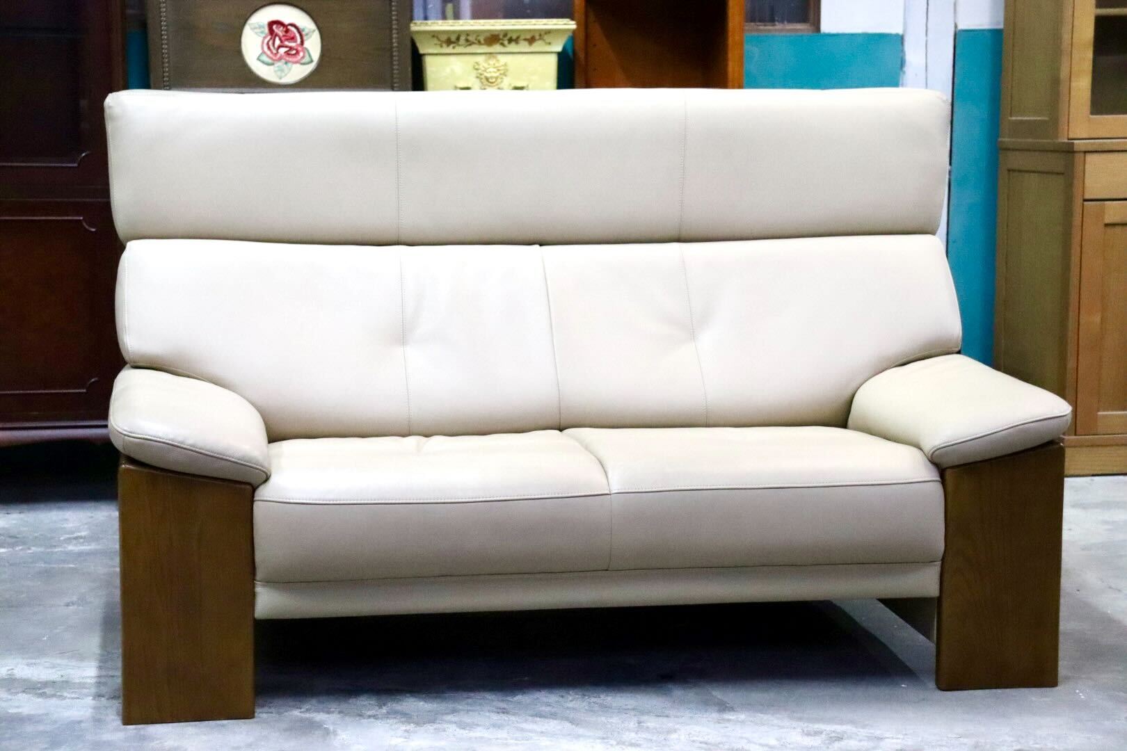 GMIH346○浜本工芸 / HAMAMOTO 2人掛けソファ ラブソファ 長椅子 ハイバック 楢材 本革 応接 モダン 約28万