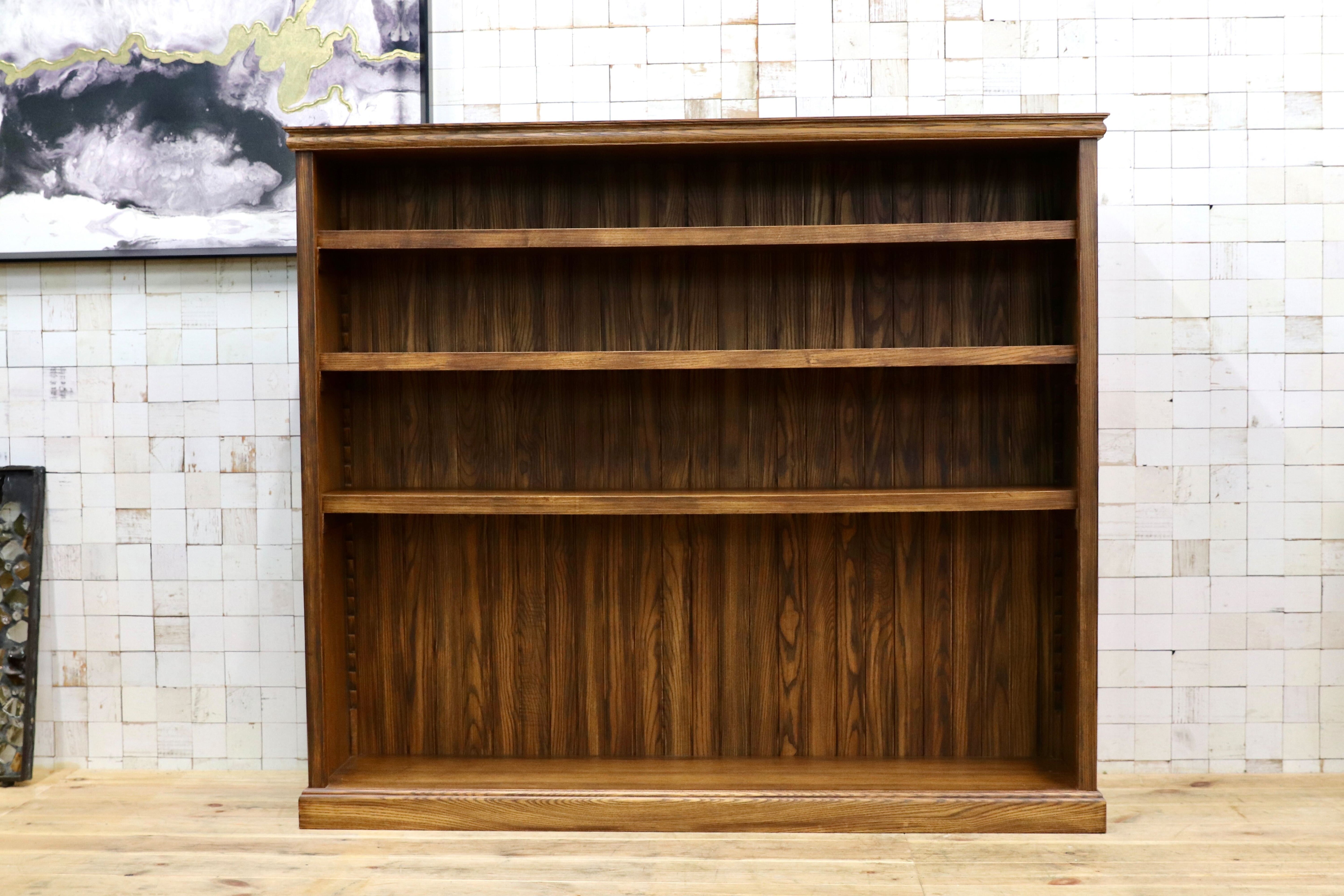 GMIS338A○民芸家具 和風モダン オープンシェルフ ラック ブックシェルフ 楢材 古民家 カフェ 店舗什器