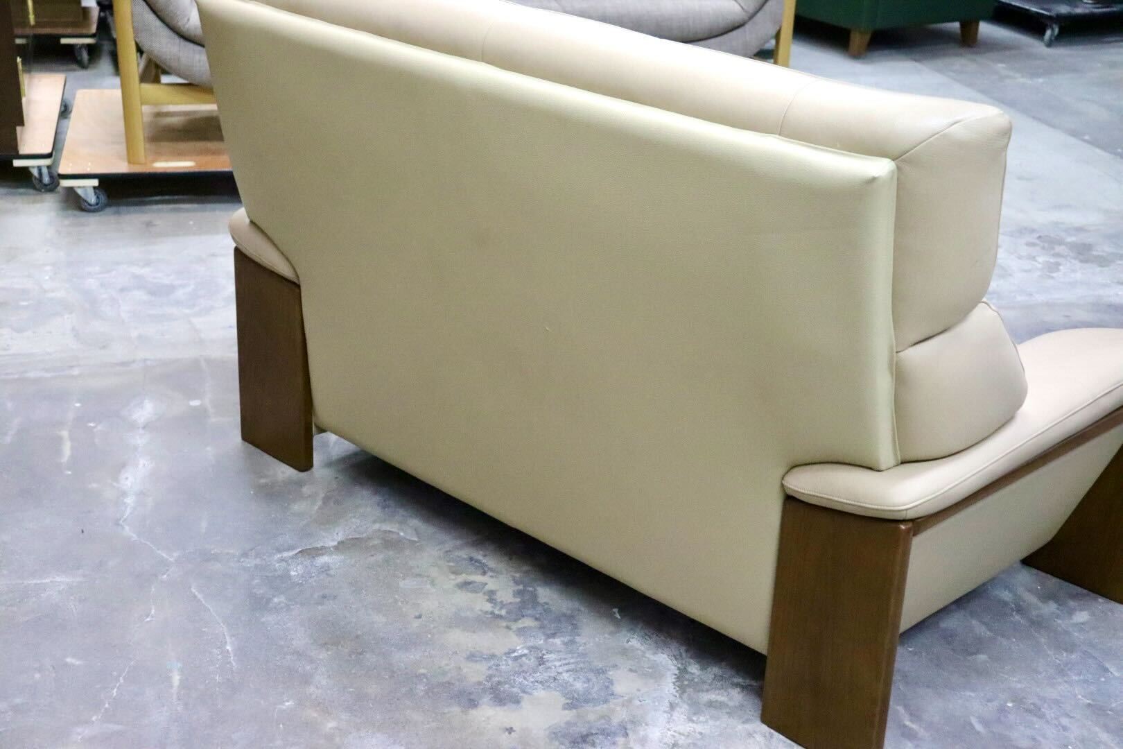 GMIH346○浜本工芸 / HAMAMOTO 2人掛けソファ ラブソファ 長椅子 ハイバック 楢材 本革 応接 モダン 約28万