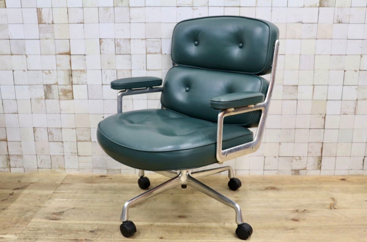 GMJO87G○Herman Miller / ハーマンミラー イームズ エグゼクティブチェア タイムライフチェア 本革 グリーン チャールズ&レイ 定価約95万