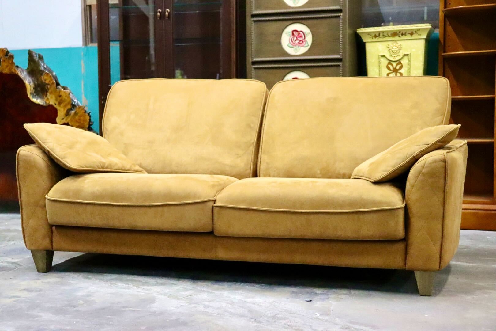 GMIH357○RELAX FORM / リラックスフォーム コロンバス 2人掛けソファ ラブソファ レザーテックス キャメル 関家具 定価約13万 展示品