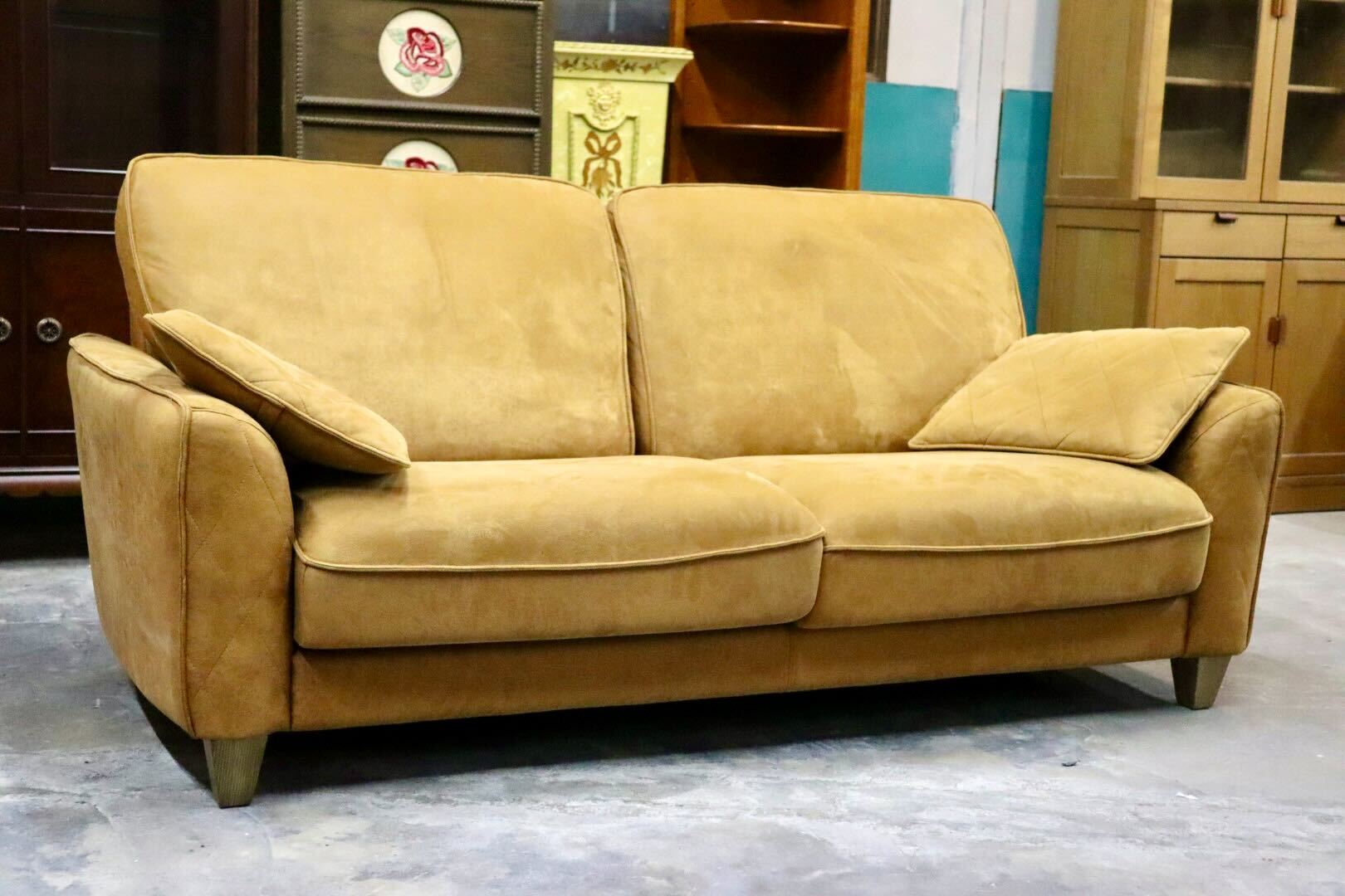 GMIH357○RELAX FORM / リラックスフォーム コロンバス 2人掛けソファ ラブソファ レザーテックス キャメル 関家具 定価約13万 展示品