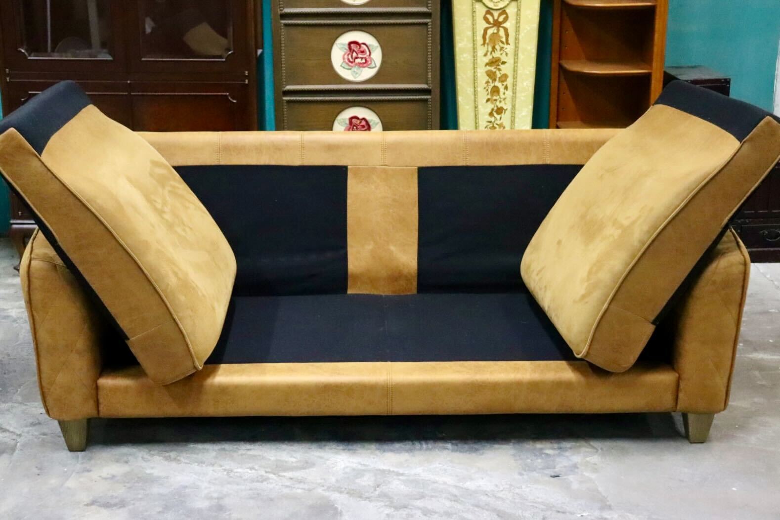 GMIH357○RELAX FORM / リラックスフォーム コロンバス 2人掛けソファ ラブソファ レザーテックス キャメル 関家具 定価約13万 展示品