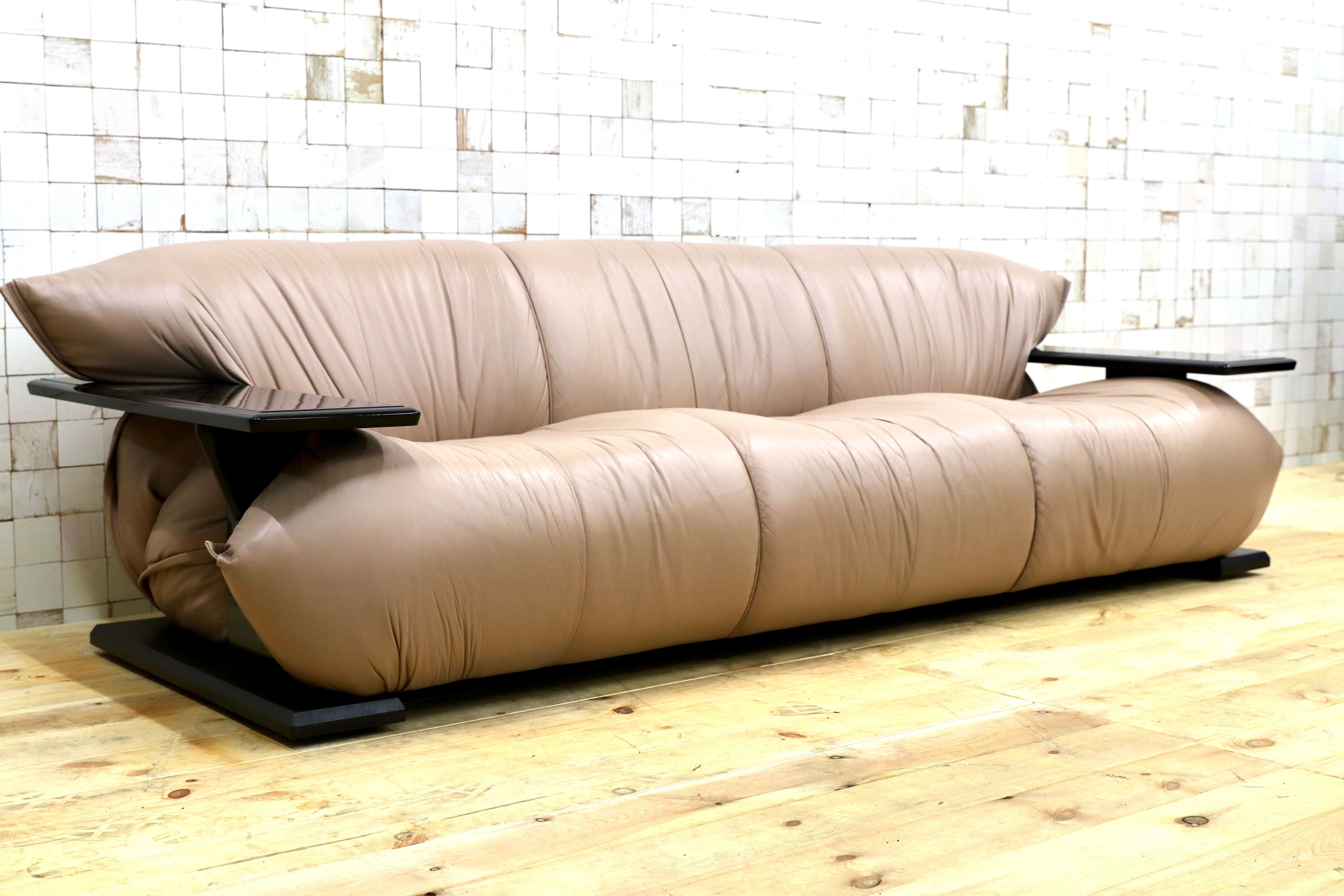 GMHK412○MORISHIGE / モリシゲ Gアーク 3人掛けソファ トリプルソファ 3シーター 本革 レザー ベージュ IDC大塚家具 定価約64万