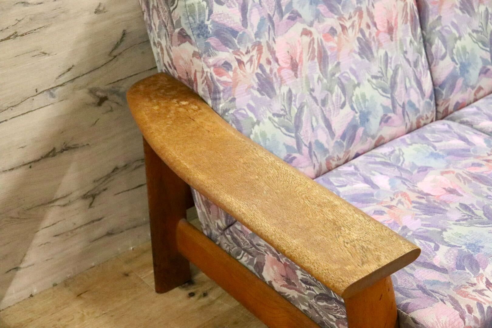 GMHK247A○TECHNA / テクナ 右肘アームソファ 2人掛けソファ ラブソファ ファブリック 花柄 IDC大塚家具 希少 アンティーク ヴィンテージ