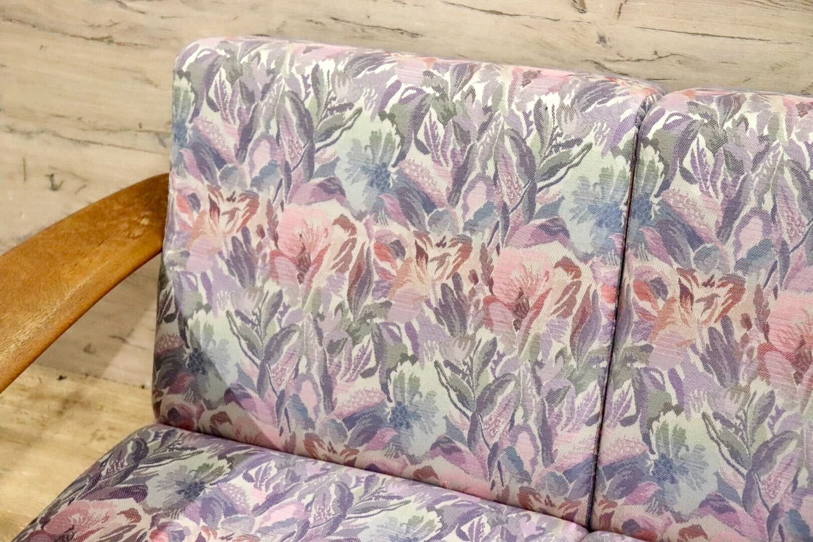 GMHK247A○TECHNA / テクナ 右肘アームソファ 2人掛けソファ ラブソファ ファブリック 花柄 IDC大塚家具 希少 アンティーク ヴィンテージ