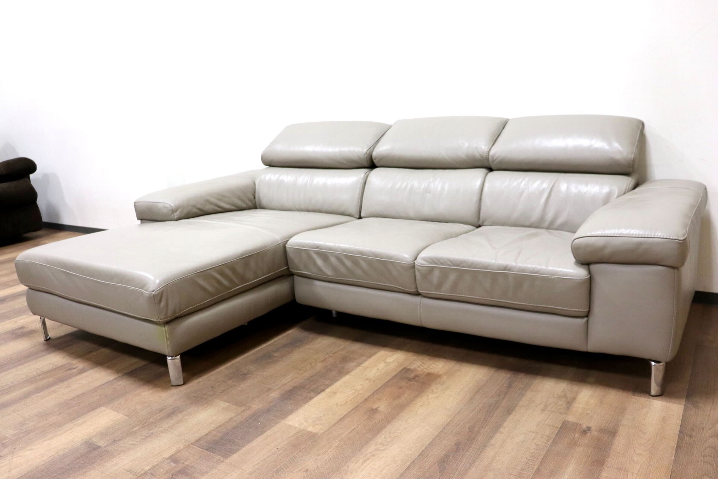 GMGH191○Leatherworld / レザーワールド カウチソファ 3人掛けソファ トリプルソファ 高級 本革 グレー モダン IDC大塚家具 定価約60万