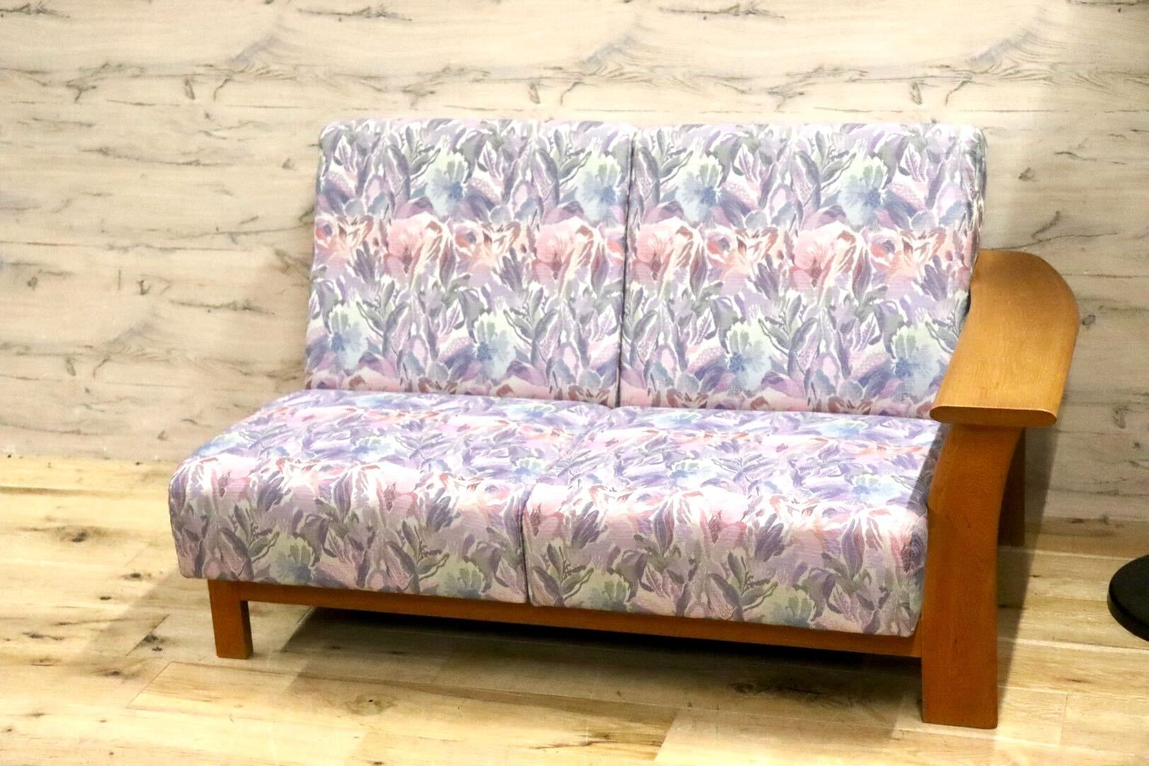 GMHK247B○TECHNA / テクナ 左肘アームソファ 2人掛けソファ ラブソファ 花柄 2シーター IDC大塚家具 希少 アンティーク ヴィンテージ