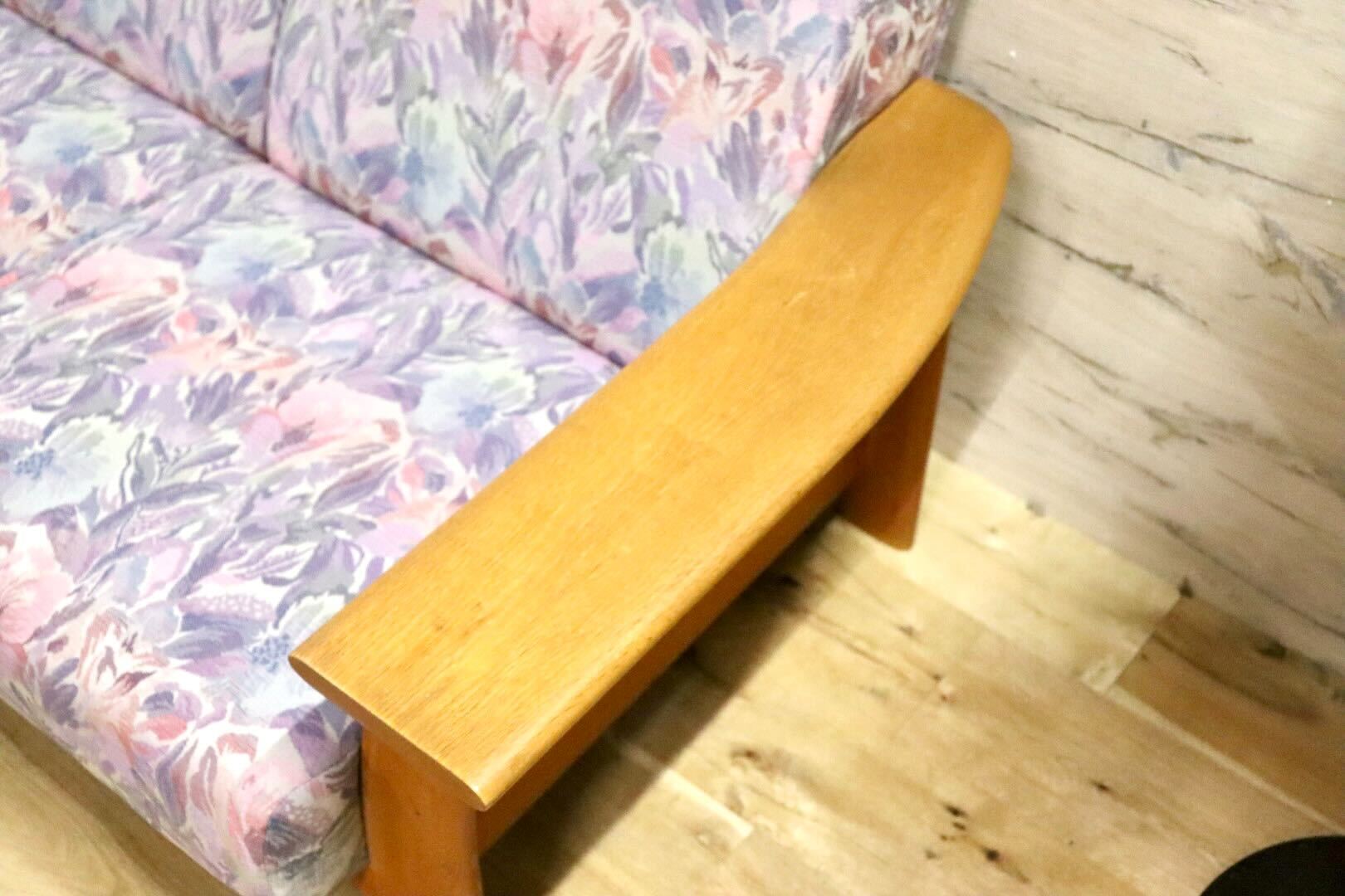 GMHK247B○TECHNA / テクナ 左肘アームソファ 2人掛けソファ ラブソファ 花柄 2シーター IDC大塚家具 希少 アンティーク ヴィンテージ