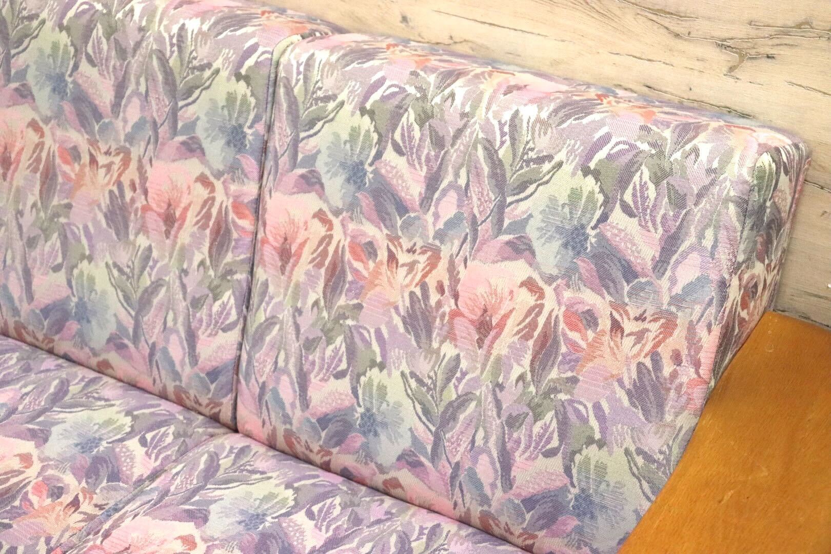 GMHK247B○TECHNA / テクナ 左肘アームソファ 2人掛けソファ ラブソファ 花柄 2シーター IDC大塚家具 希少 アンティーク ヴィンテージ