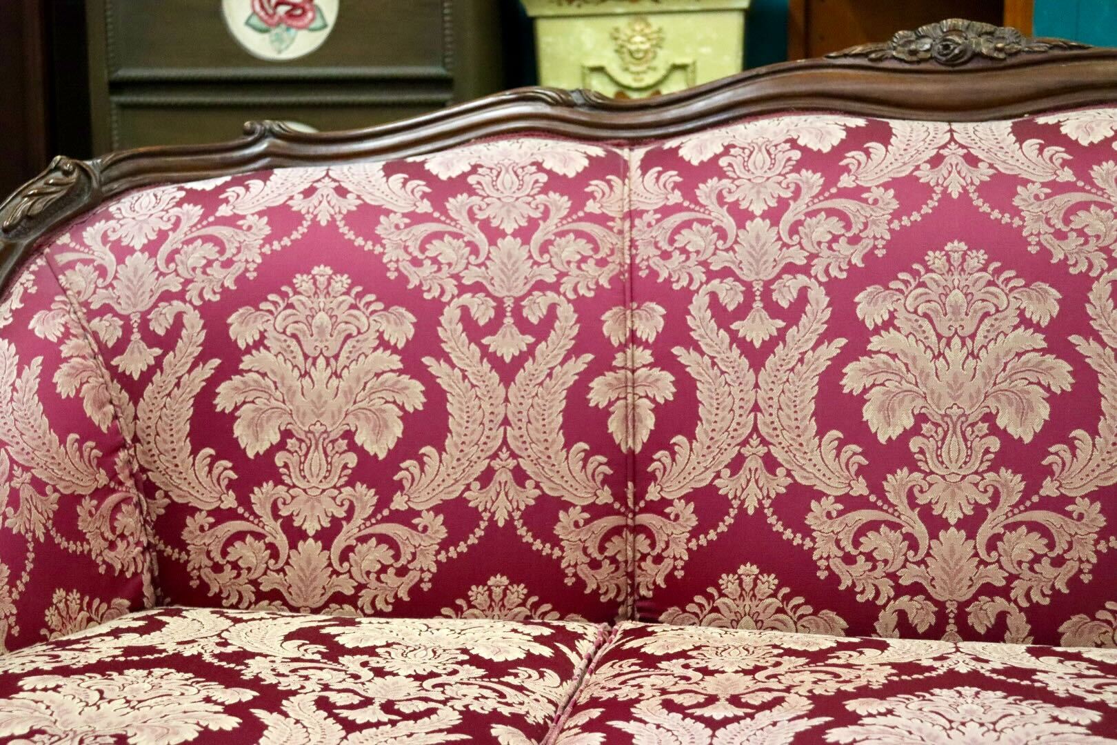 GMIK720A○イタリア製 3人掛けソファ トリプルソファ 長椅子 ファブリック 金華山 ロココ調 彫刻 ヨーロピアン クラシック エレガント