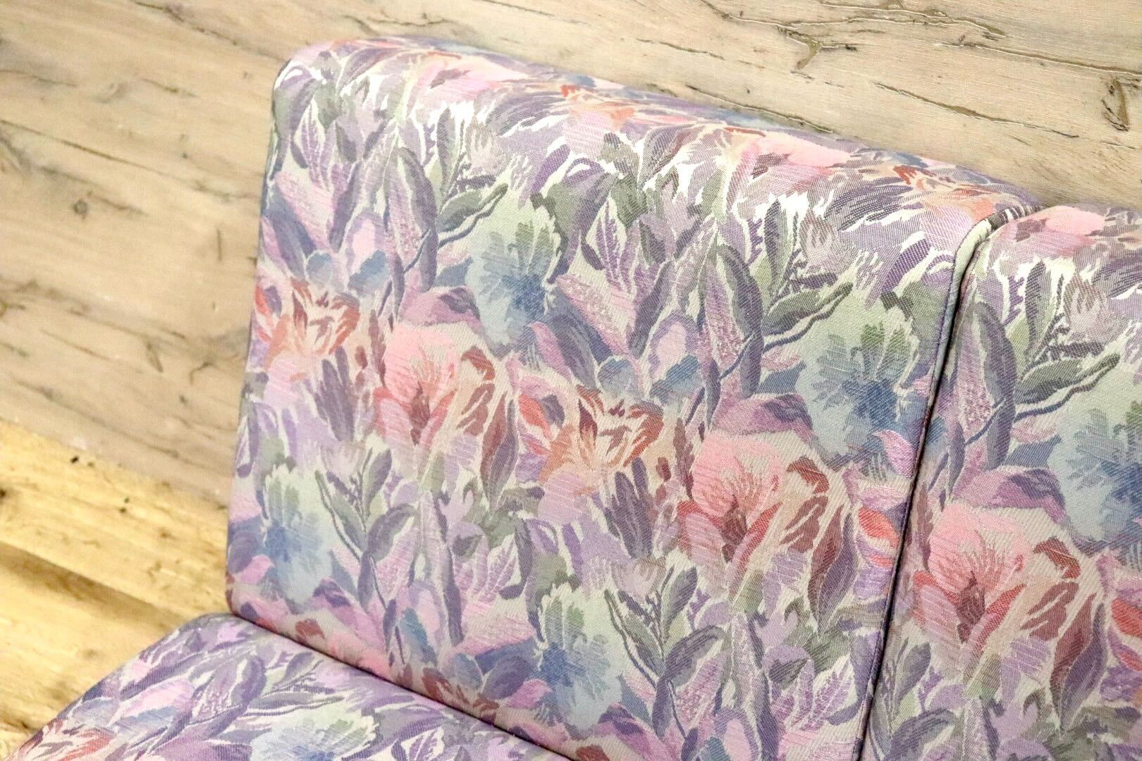 GMHK247B○TECHNA / テクナ 左肘アームソファ 2人掛けソファ ラブソファ 花柄 2シーター IDC大塚家具 希少 アンティーク ヴィンテージ