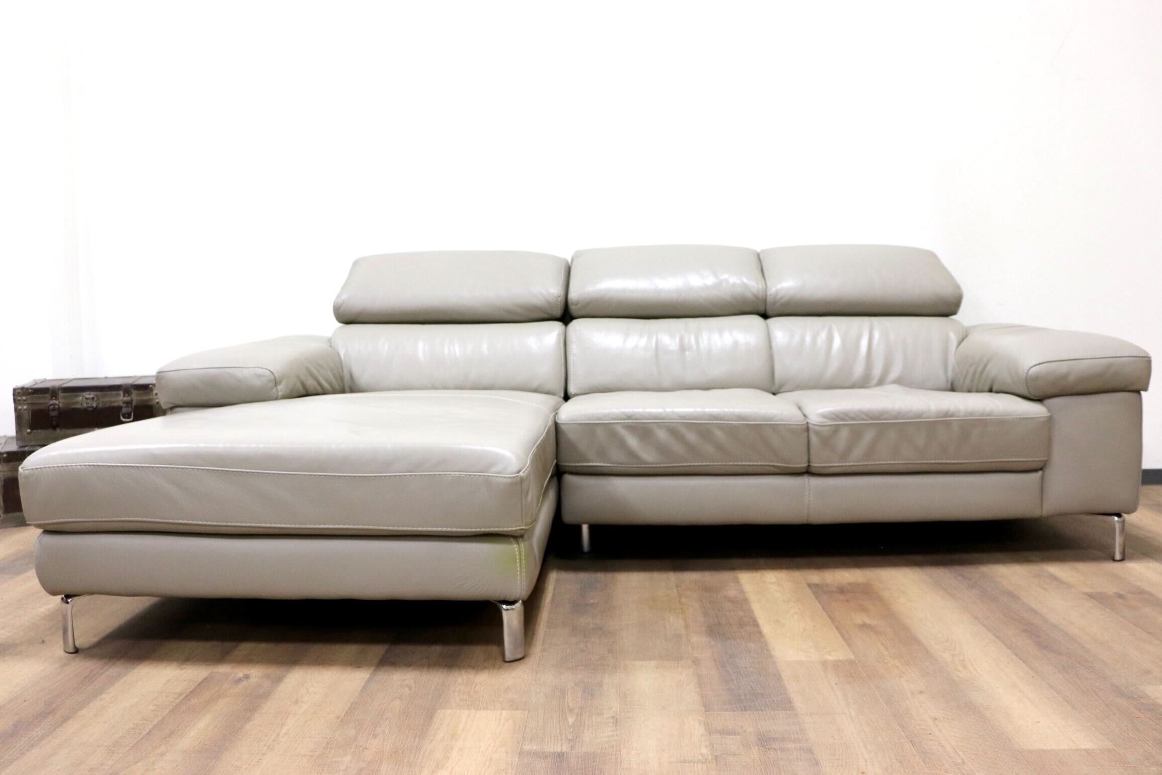 GMGH191○Leatherworld / レザーワールド カウチソファ 3人掛けソファ トリプルソファ 高級 本革 グレー モダン IDC大塚家具 定価約60万