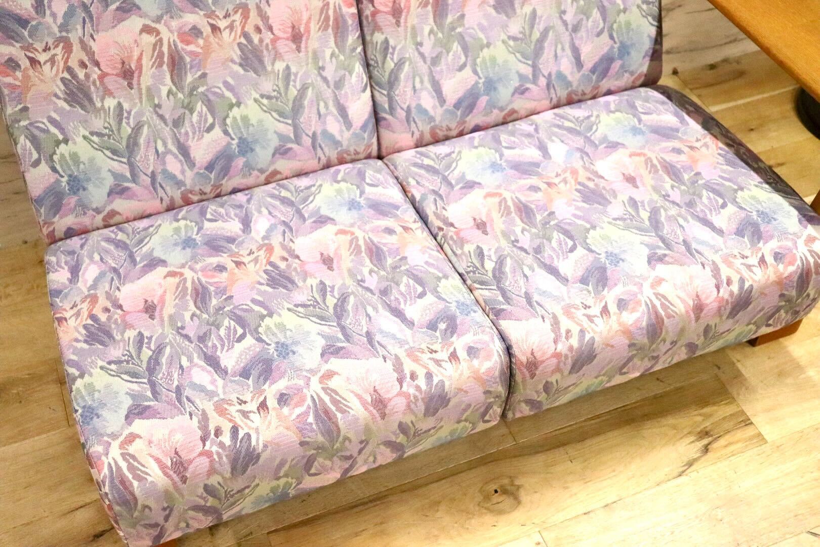 GMHK247B○TECHNA / テクナ 左肘アームソファ 2人掛けソファ ラブソファ 花柄 2シーター IDC大塚家具 希少 アンティーク ヴィンテージ