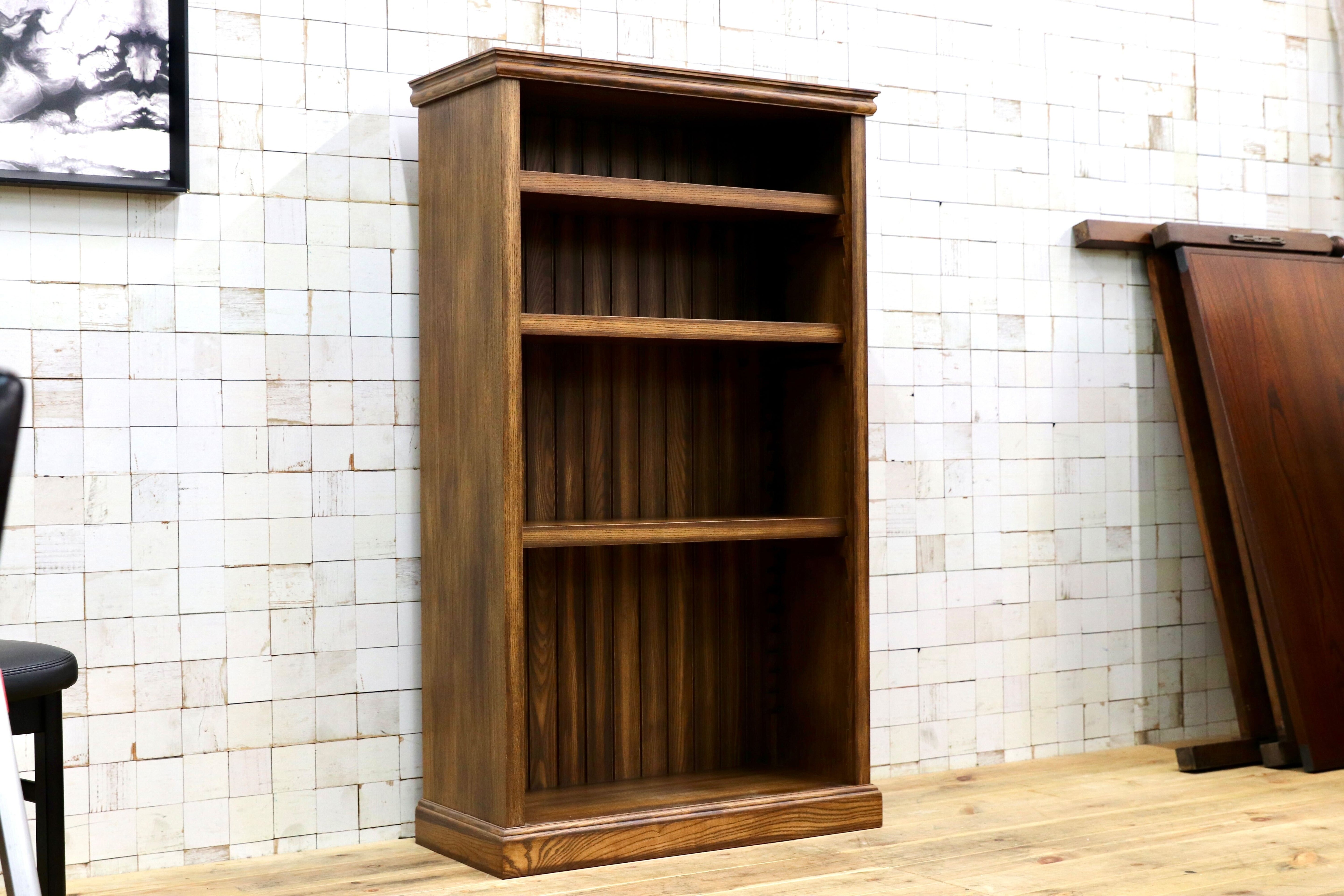 GMIS338B○民芸家具 和風モダン オープンシェルフ ラック ブックシェルフ 楢材 古民家 カフェ 店舗什器