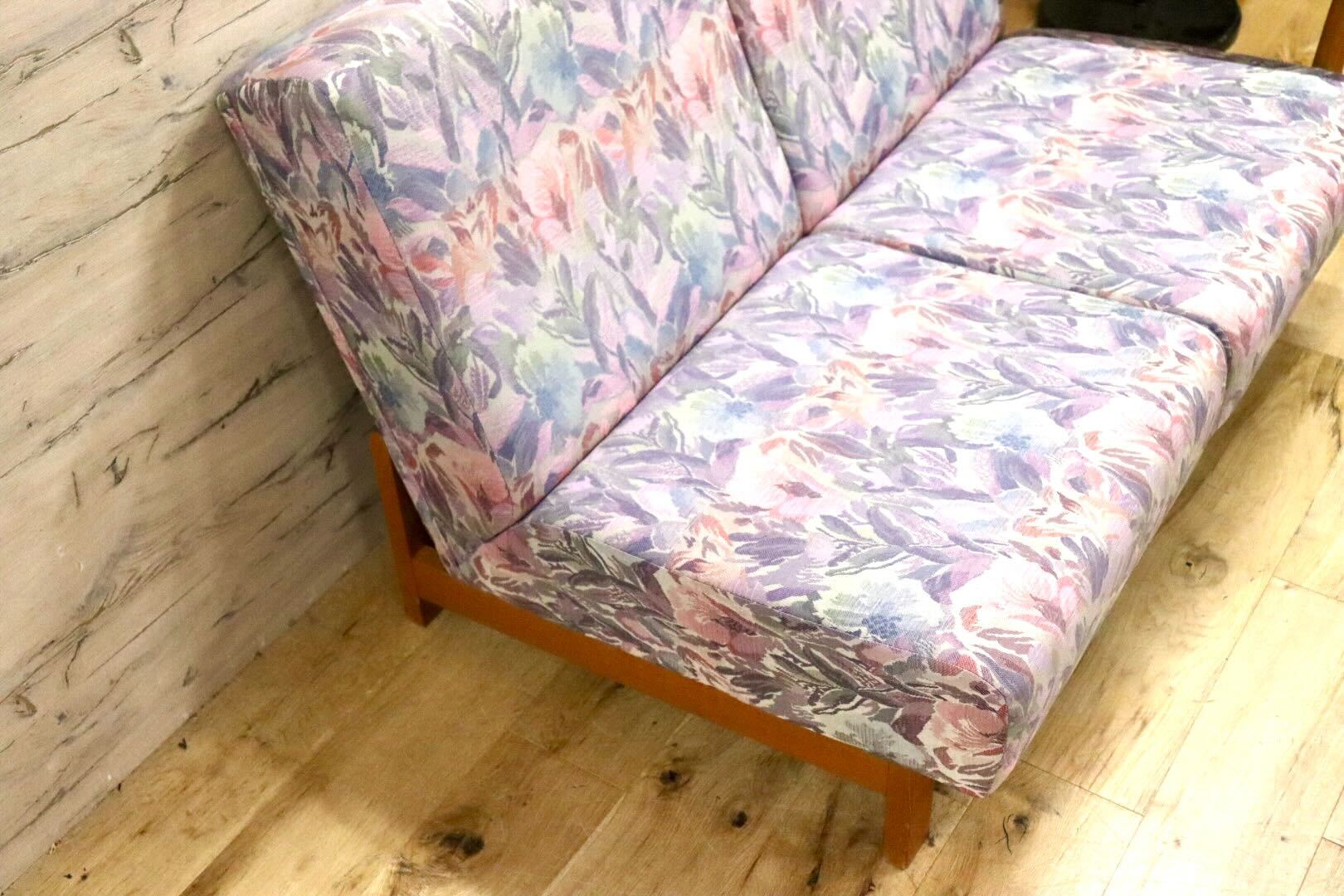 GMHK247B○TECHNA / テクナ 左肘アームソファ 2人掛けソファ ラブソファ 花柄 2シーター IDC大塚家具 希少 アンティーク ヴィンテージ