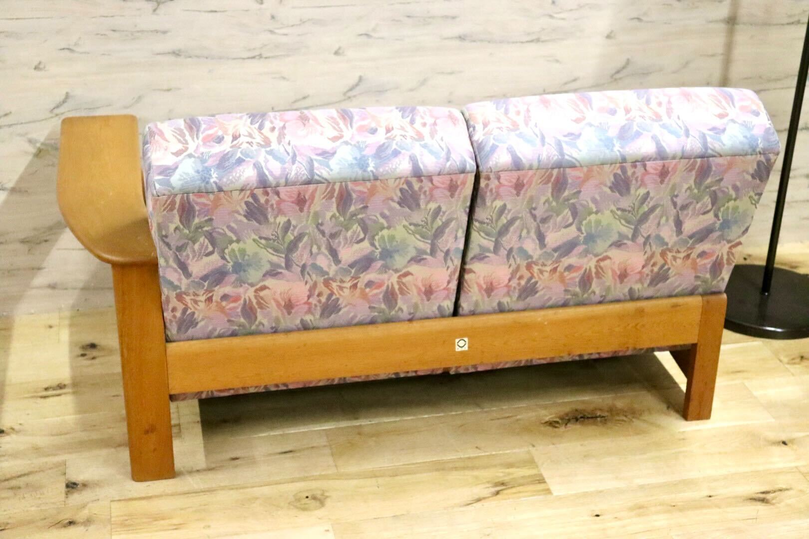 GMHK247B○TECHNA / テクナ 左肘アームソファ 2人掛けソファ ラブソファ 花柄 2シーター IDC大塚家具 希少 アンティーク ヴィンテージ