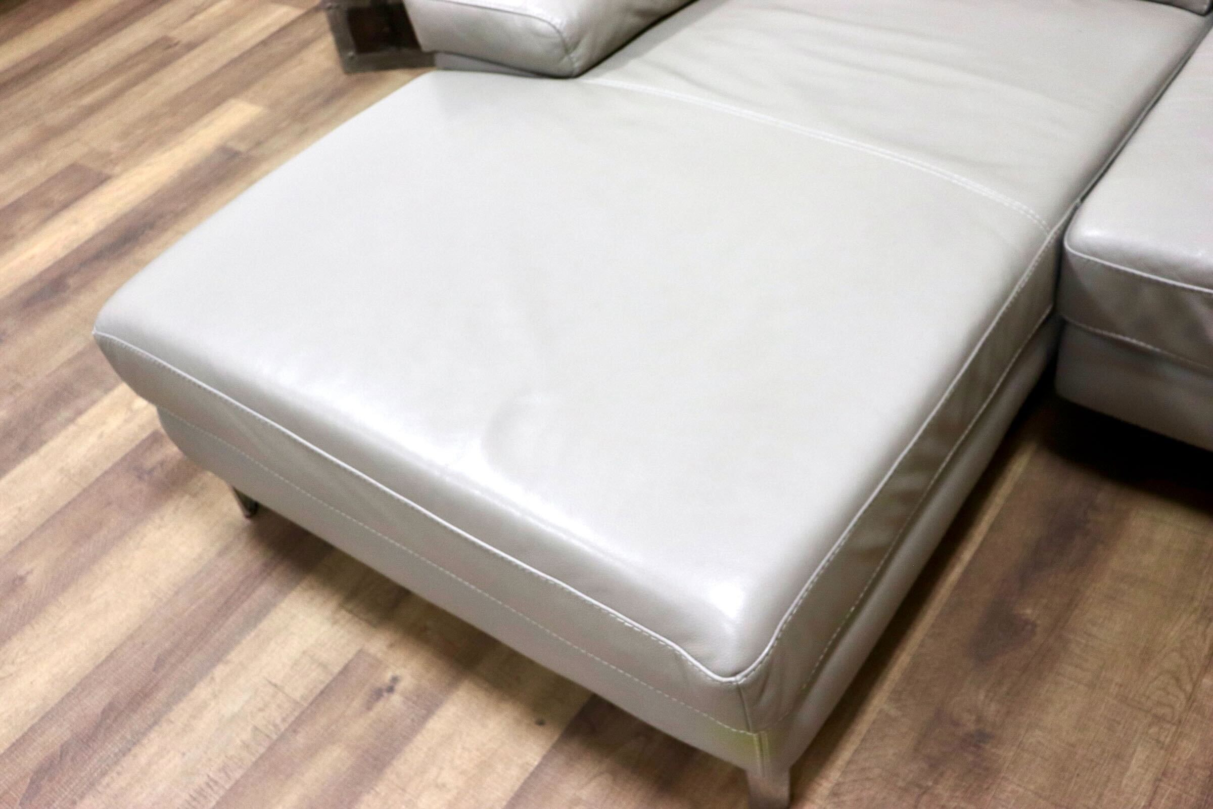 GMGH191○Leatherworld / レザーワールド カウチソファ 3人掛けソファ トリプルソファ 高級 本革 グレー モダン IDC大塚家具 定価約60万