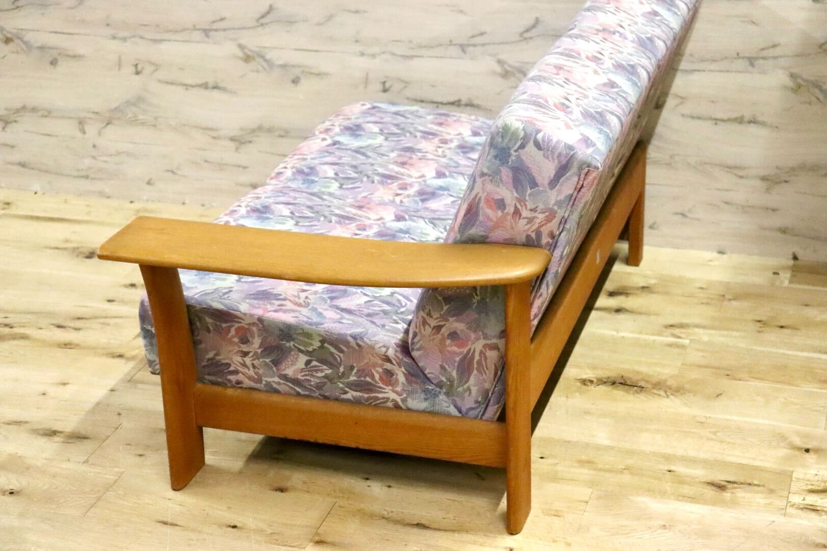 GMHK247B○TECHNA / テクナ 左肘アームソファ 2人掛けソファ ラブソファ 花柄 2シーター IDC大塚家具 希少 アンティーク ヴィンテージ