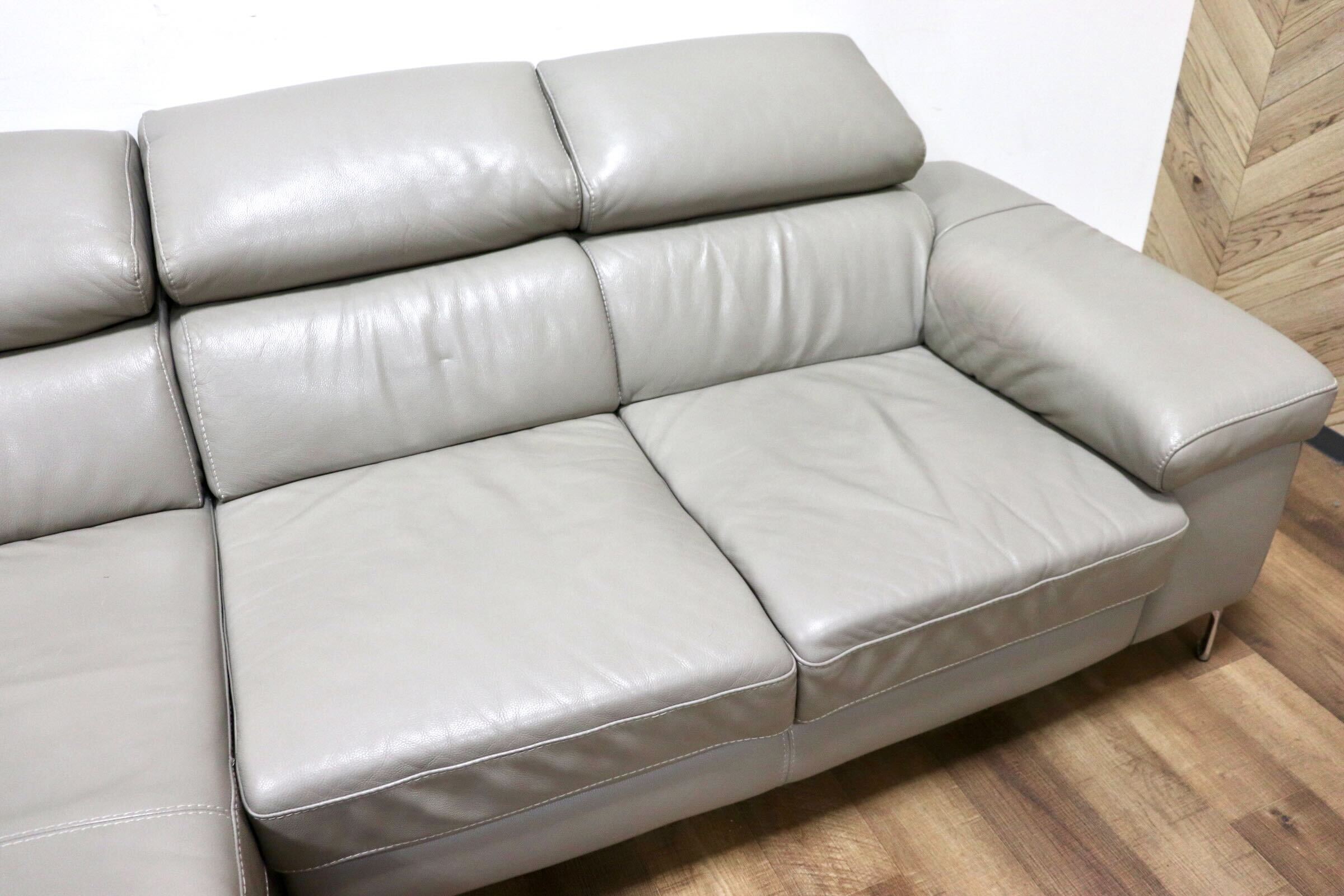 GMGH191○Leatherworld / レザーワールド カウチソファ 3人掛けソファ トリプルソファ 高級 本革 グレー モダン IDC大塚家具 定価約60万