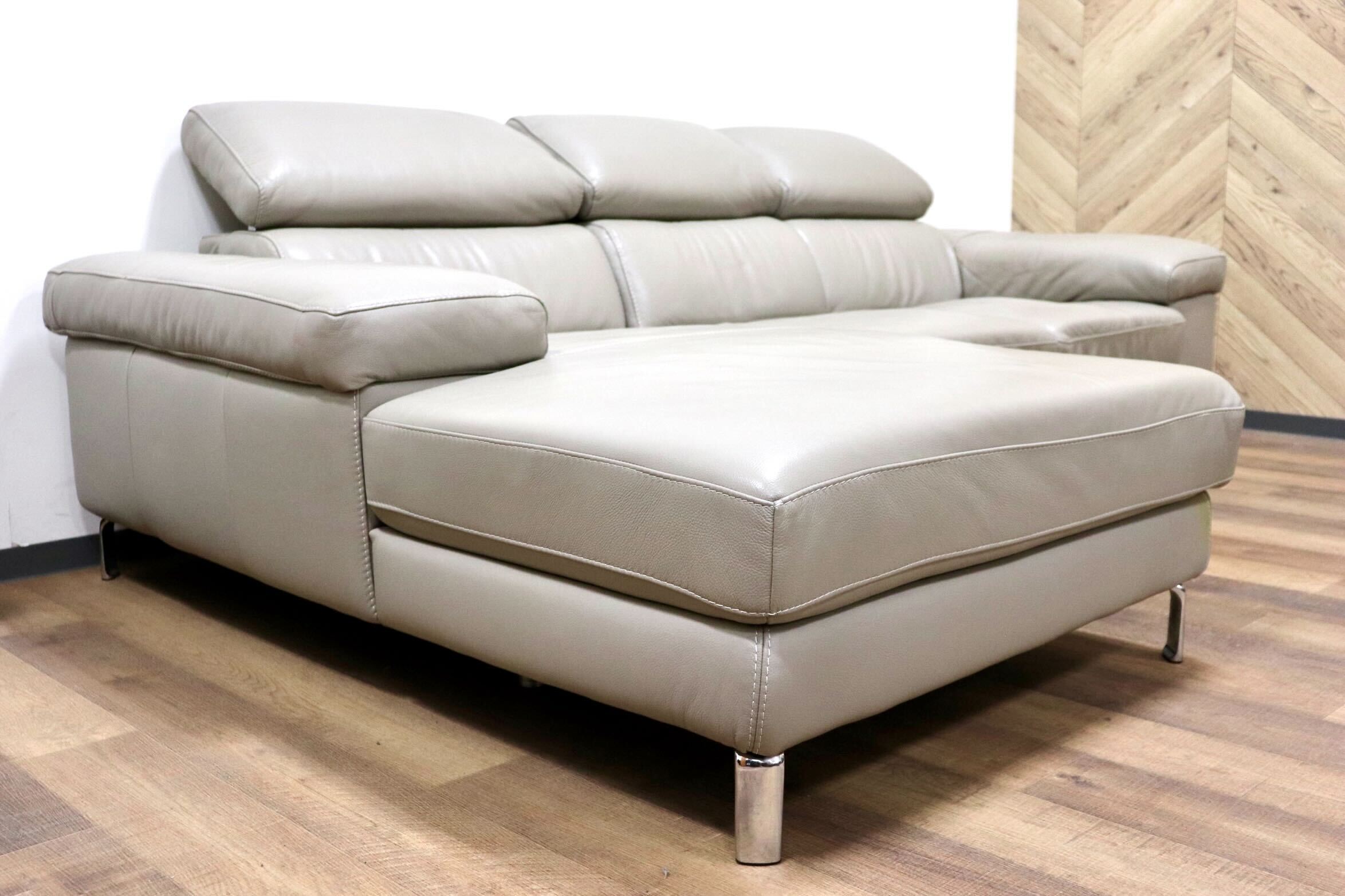 GMGH191○Leatherworld / レザーワールド カウチソファ 3人掛けソファ トリプルソファ 高級 本革 グレー モダン IDC大塚家具 定価約60万