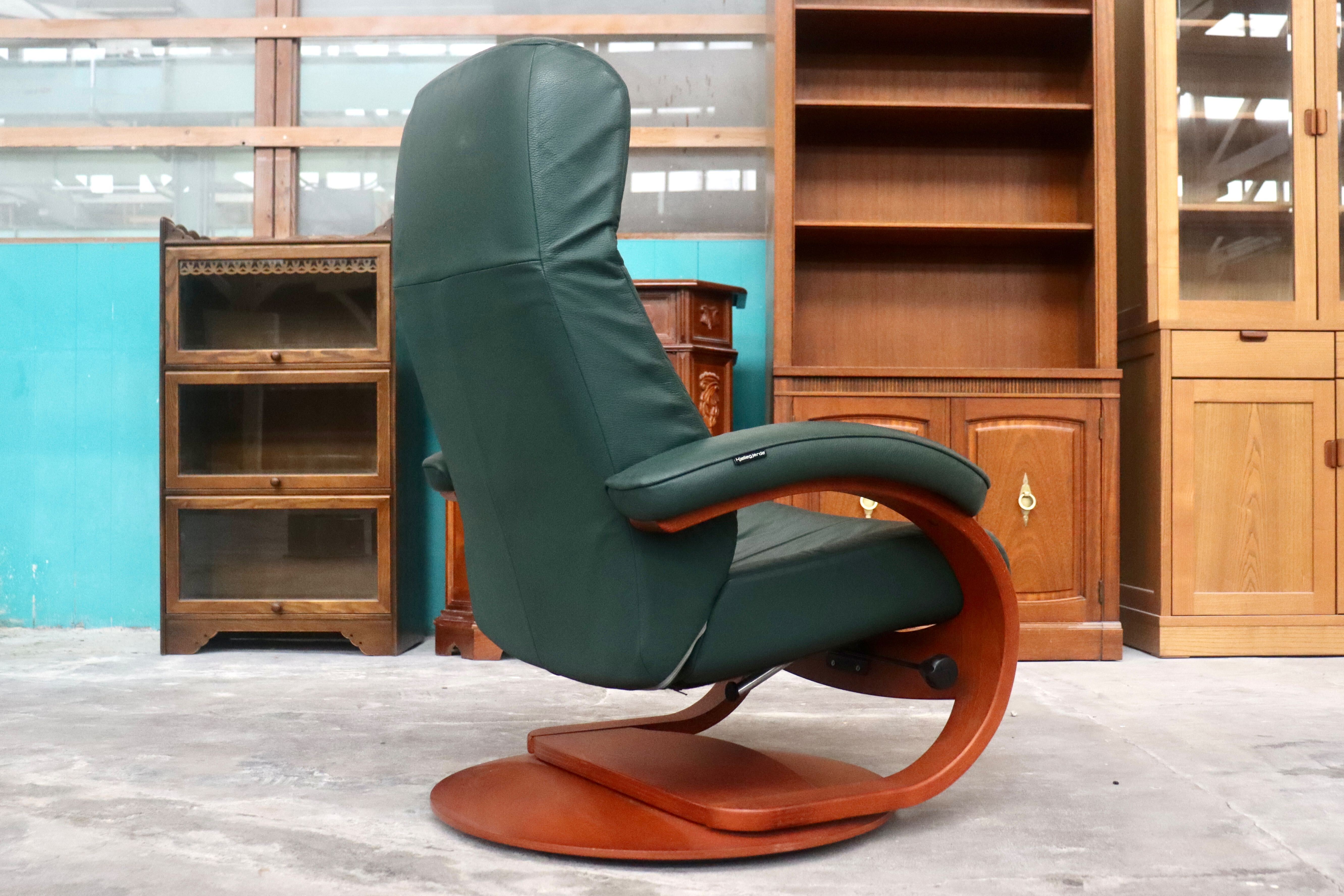 GMHK660○フィヨルド イエリアーダ 本革 リクライニングチェア シングルソファ 1人掛けソファ ラウンジチェア 回転式 グリーン 北欧