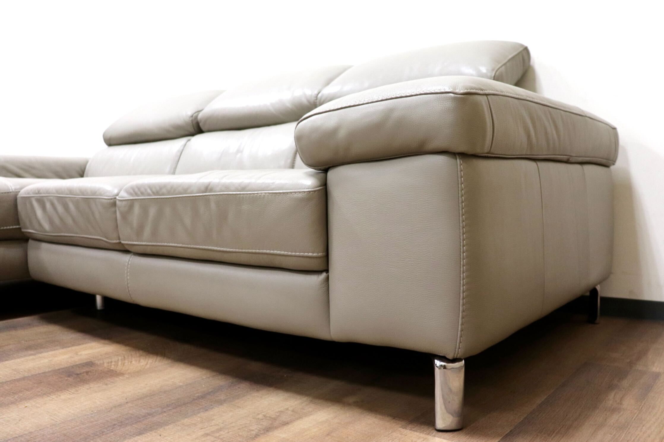 GMGH191○Leatherworld / レザーワールド カウチソファ 3人掛けソファ トリプルソファ 高級 本革 グレー モダン IDC大塚家具 定価約60万