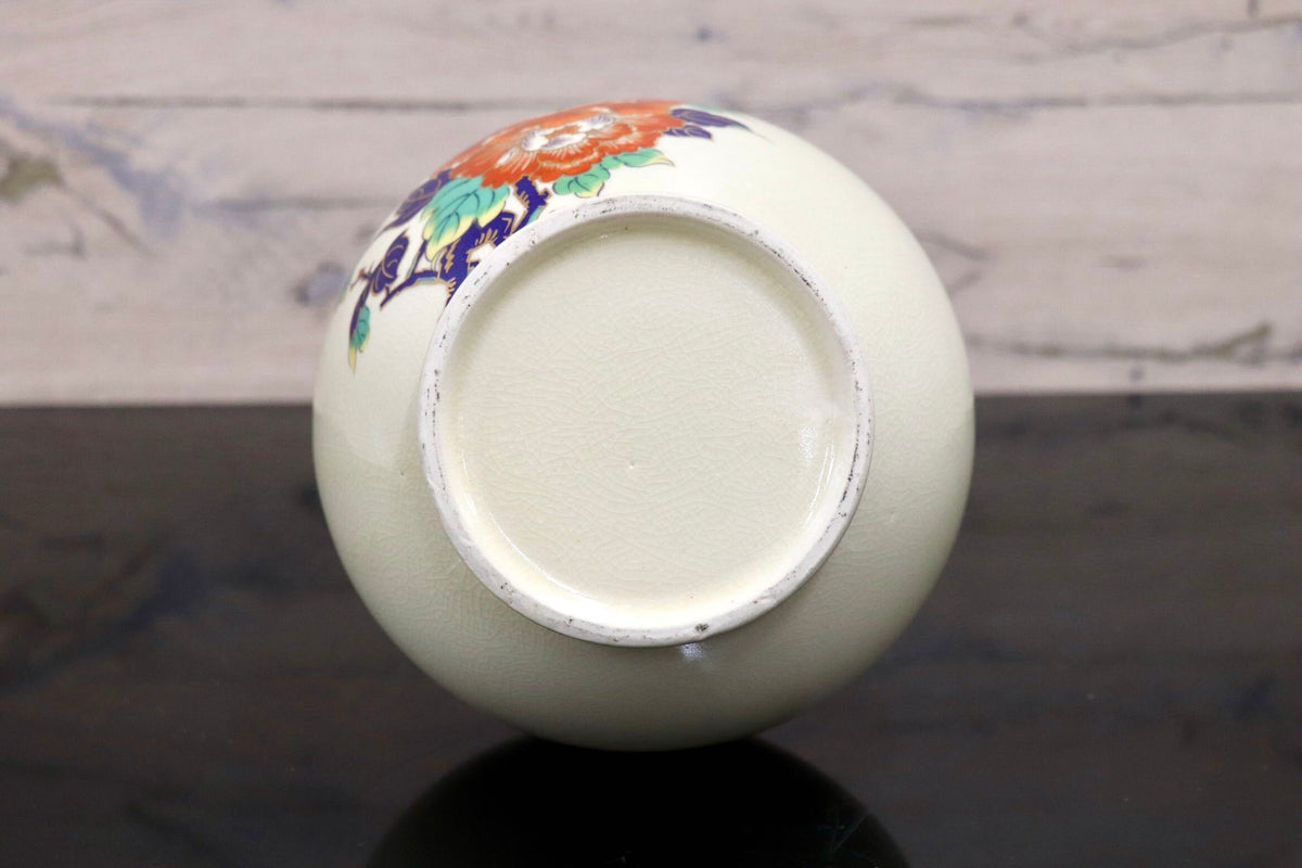 GMJH332AW◯有田焼 哲山窯 花瓶 花器 花入 花生 壺 華道具 インテリア 色絵 花鳥図 陶器 共箱 和モダン 伝統工芸