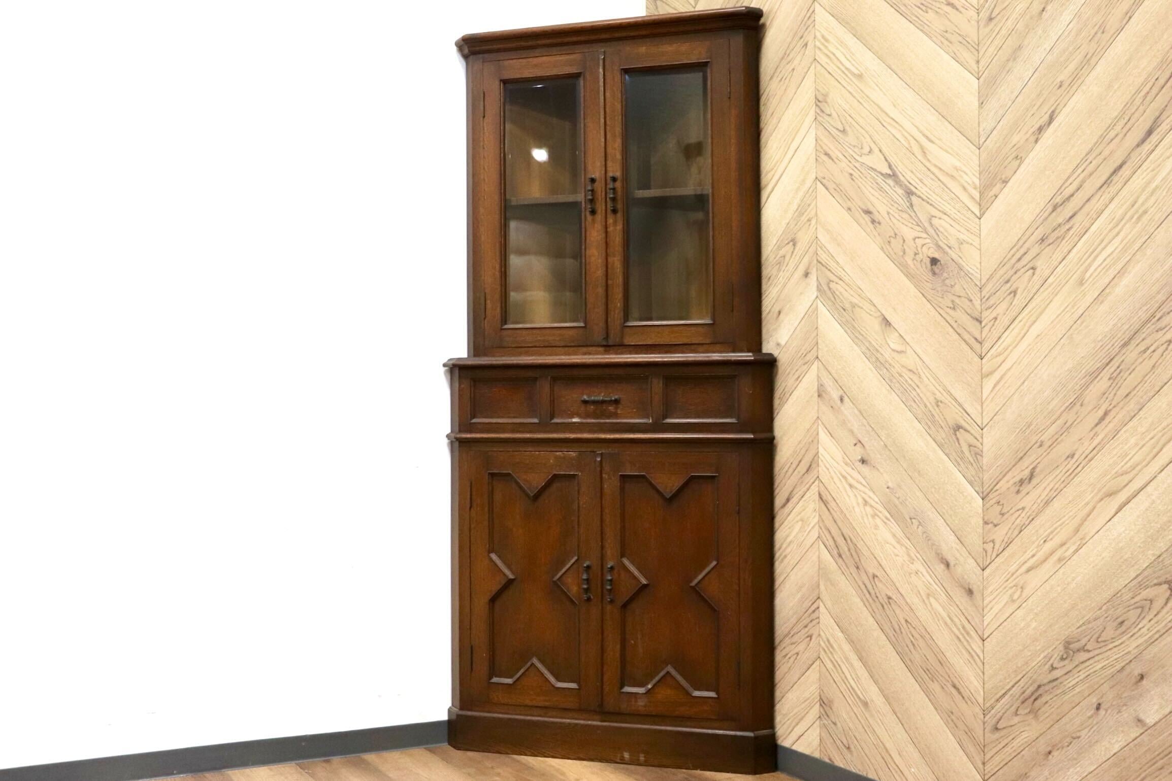 GMHS447○神戸家具 洋家具 コーナーキャビネット 飾り棚 収納家具 彫刻 クラシカル 和製ヴィンテージ レトロ アンティーク 検)永田良介