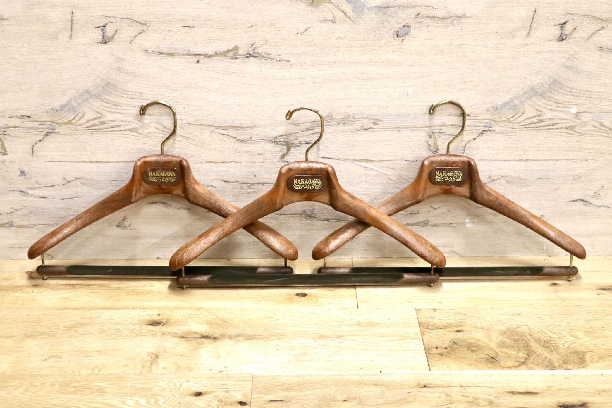 GMHK504G○MAINETTI / マイネッティ サルトリアーレハンガー 3本セット スーツハンガー パンツハンガー イタリア 西洋 アンティーク 雑貨