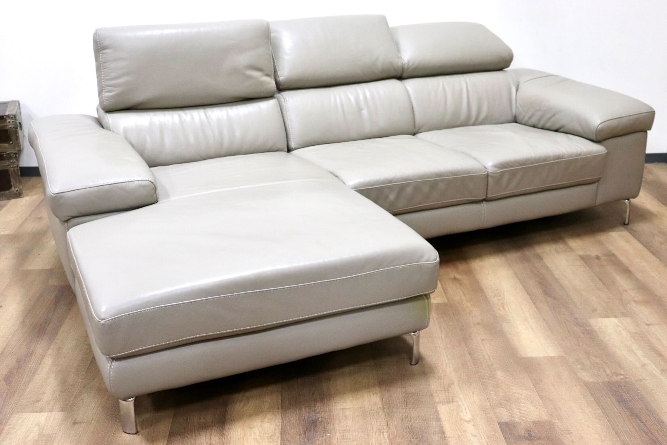 GMGH191○Leatherworld / レザーワールド カウチソファ 3人掛けソファ トリプルソファ 高級 本革 グレー モダン IDC大塚家具 定価約60万