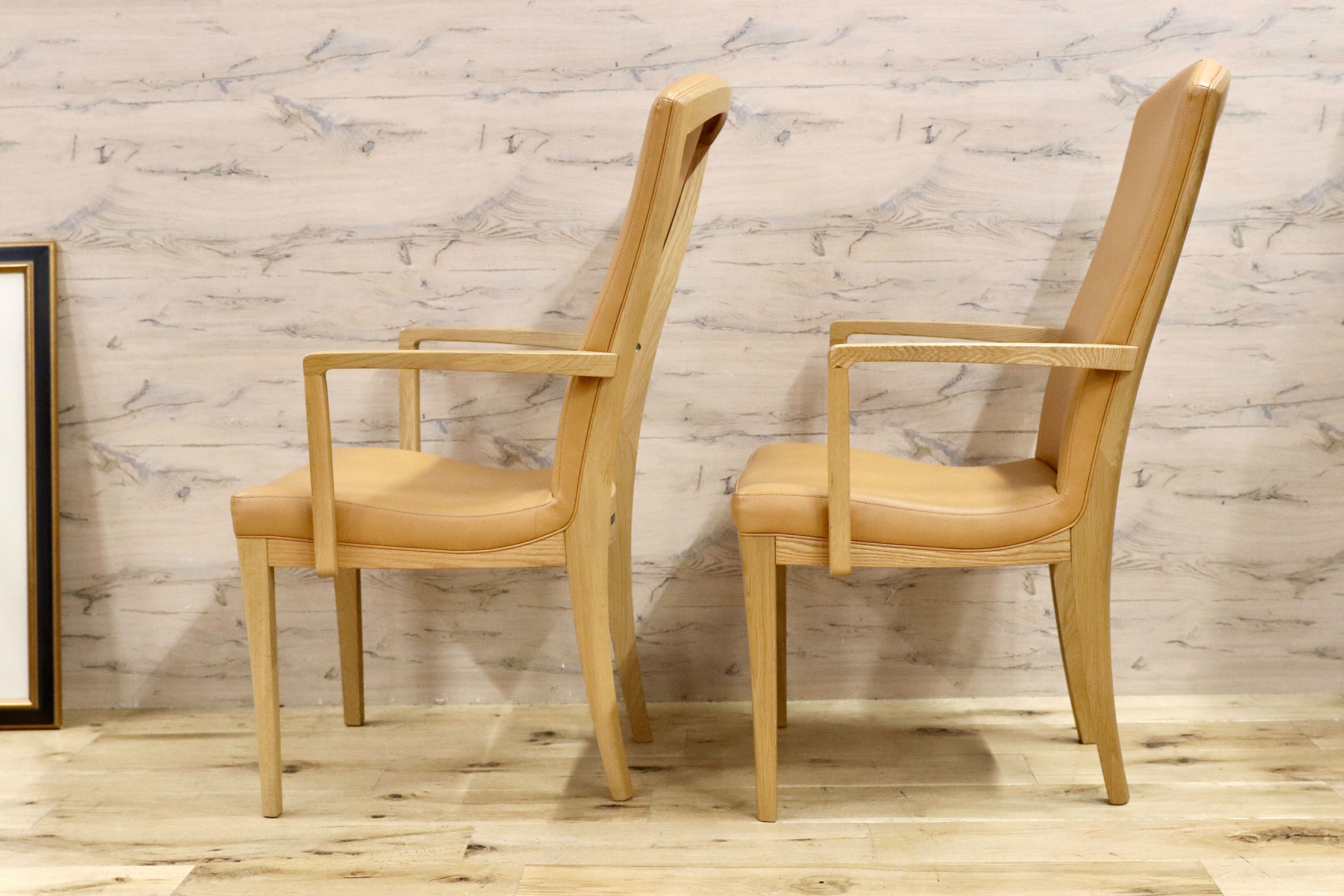 GMHS73○karimoku / カリモク CT78 アームチェア 椅子 ダイニングチェア 2脚セット オーク材 合皮 約14.5万 国産家具