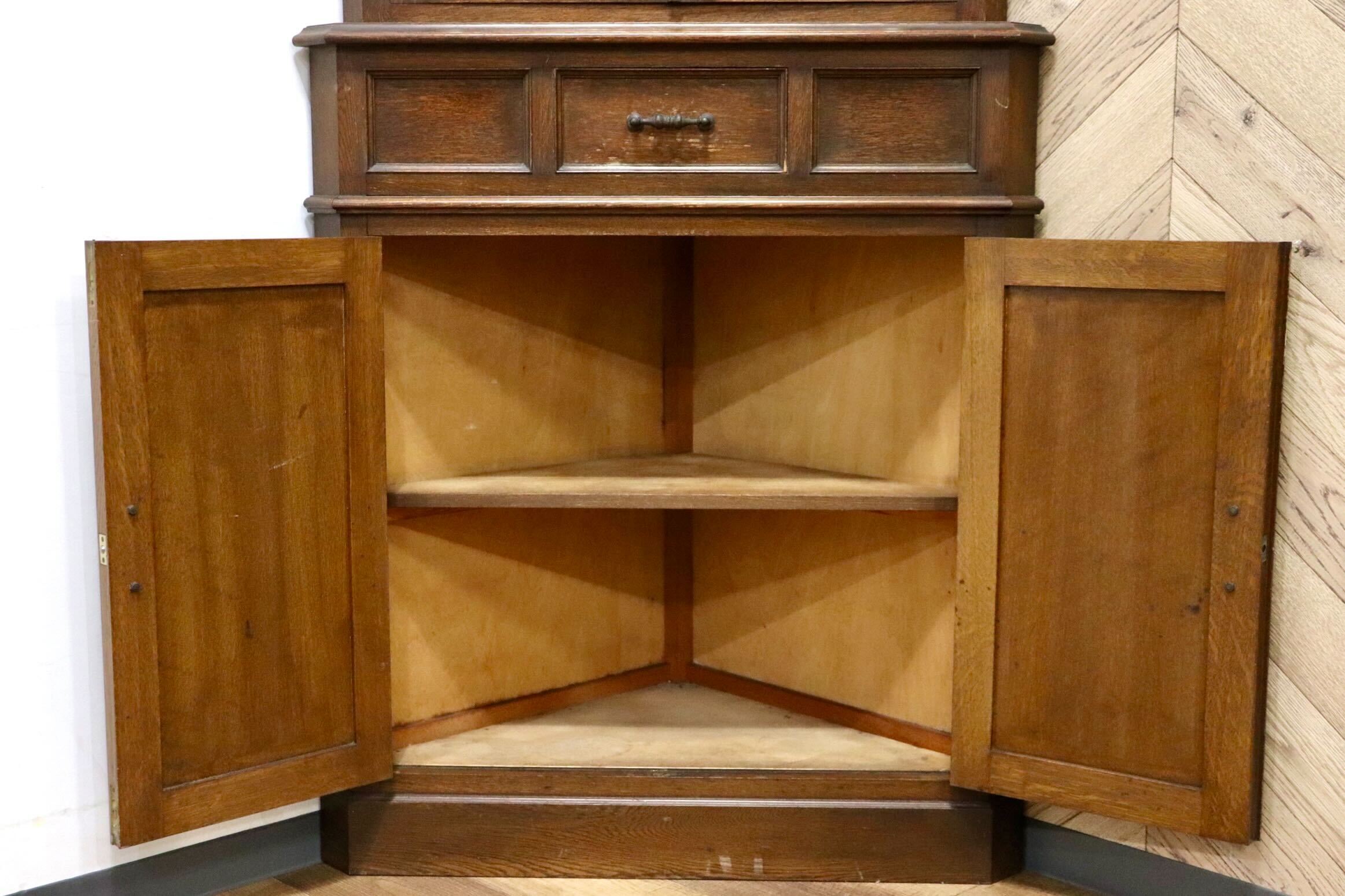 GMHS447○神戸家具 洋家具 コーナーキャビネット 飾り棚 収納家具 彫刻 クラシカル 和製ヴィンテージ レトロ アンティーク 検)永田良介