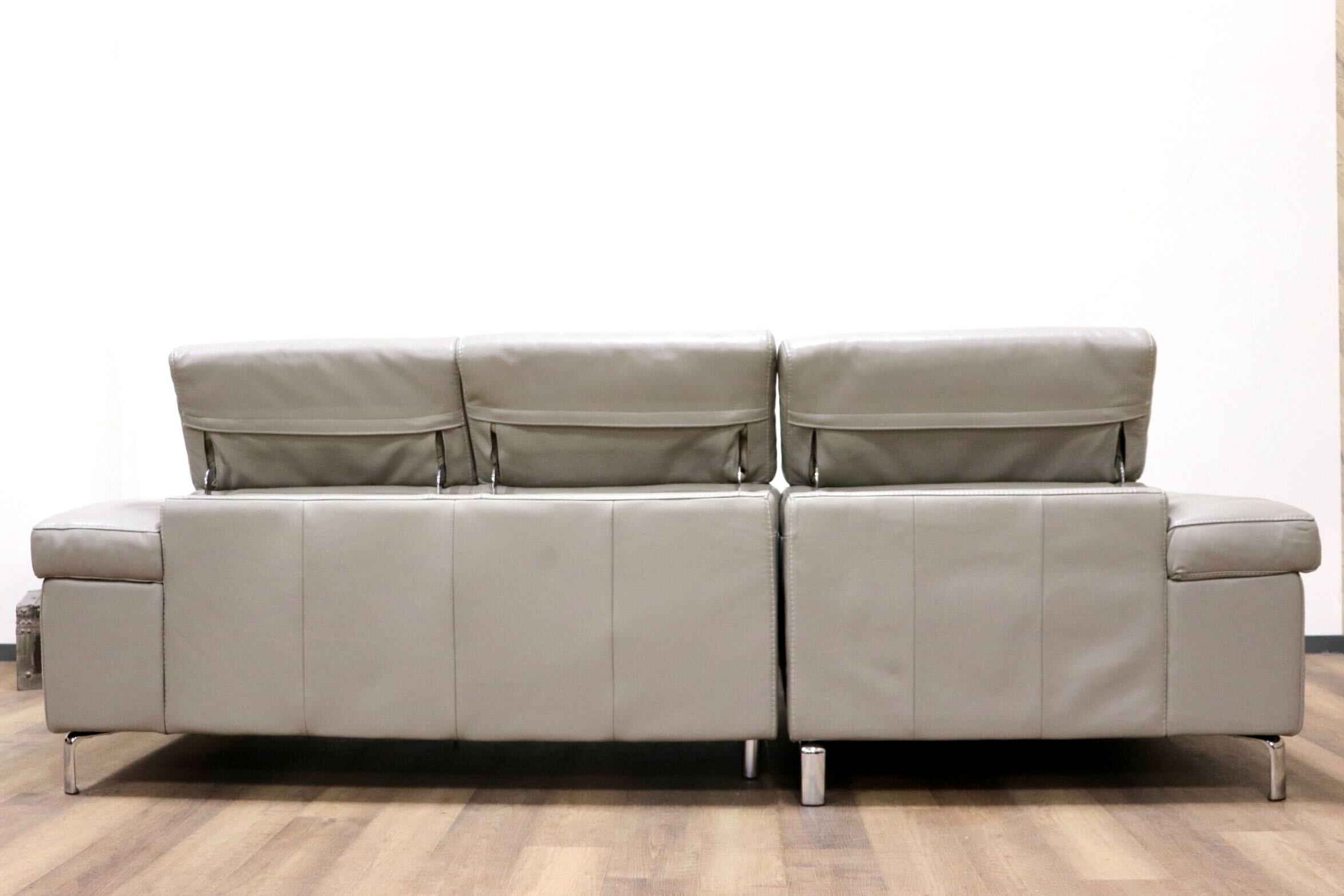 GMGH191○Leatherworld / レザーワールド カウチソファ 3人掛けソファ トリプルソファ 高級 本革 グレー モダン IDC大塚家具 定価約60万