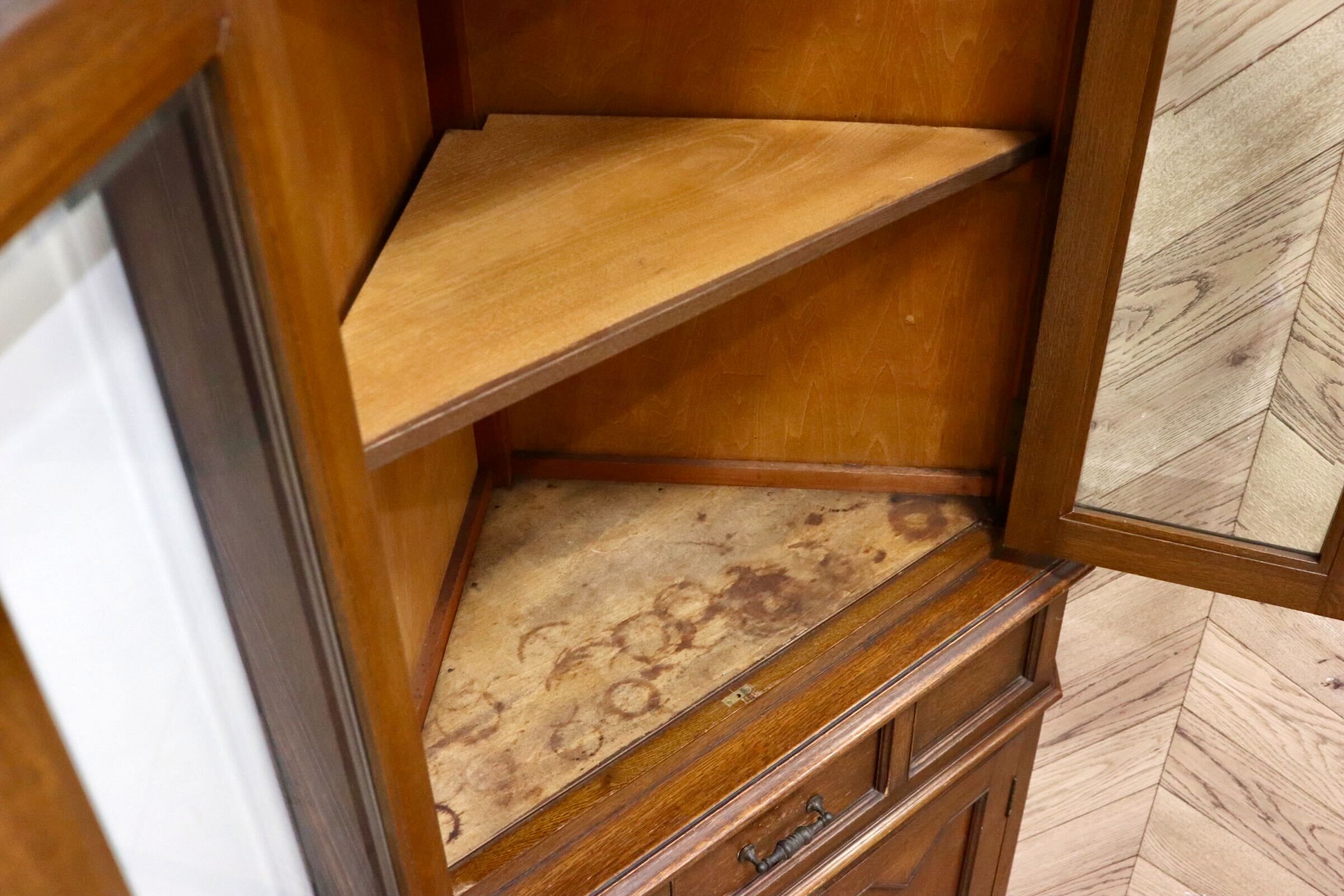 GMHS447○神戸家具 洋家具 コーナーキャビネット 飾り棚 収納家具 彫刻 クラシカル 和製ヴィンテージ レトロ アンティーク 検)永田良介