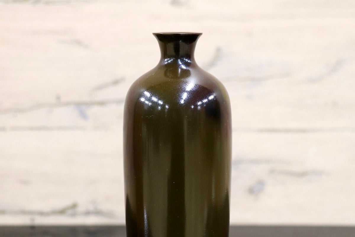 GMJH332BF◯高岡銅器 峰雲作 青銅製 鋳銅 花瓶 花入 花器 花生 一輪挿し 置物 オブジェ インテリア 陶器 在銘 共箱 和モダン