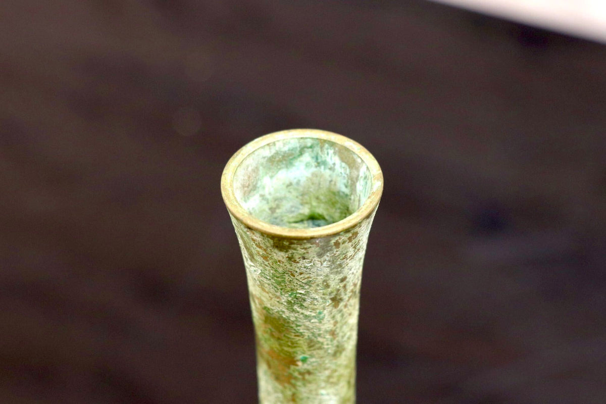 GMJH332BG◯峰雲作 鶴首花瓶 花器 花生 花入 一輪挿し 鋳銅 純金箔 置物 インテリア 陶器 共箱 和モダン