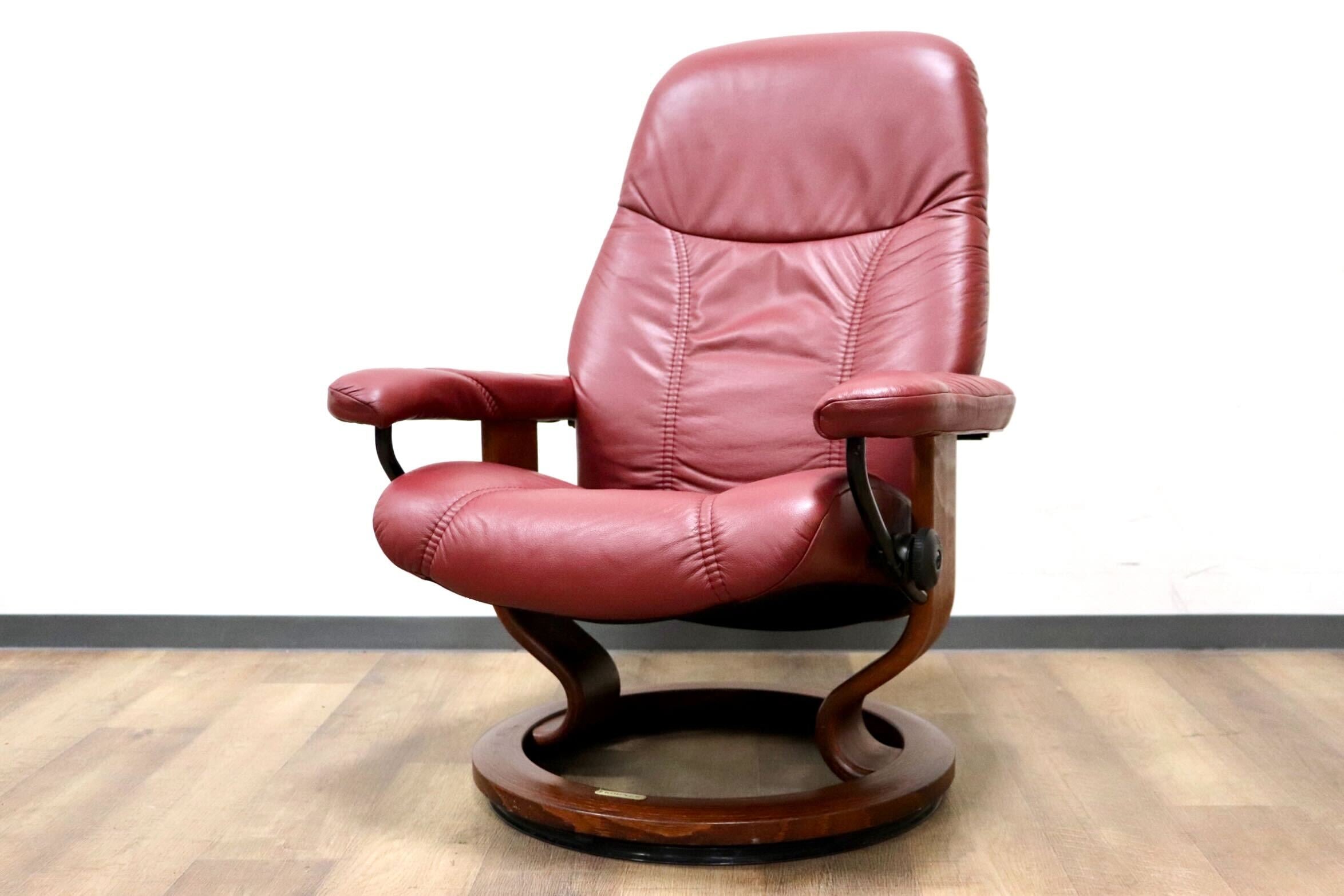 GMGS288○EKORNES / エコーネス コンサル リクライニングチェア パーソナルチェア 北欧 ノルウェー 本革 ワインレッド 定価約24万
