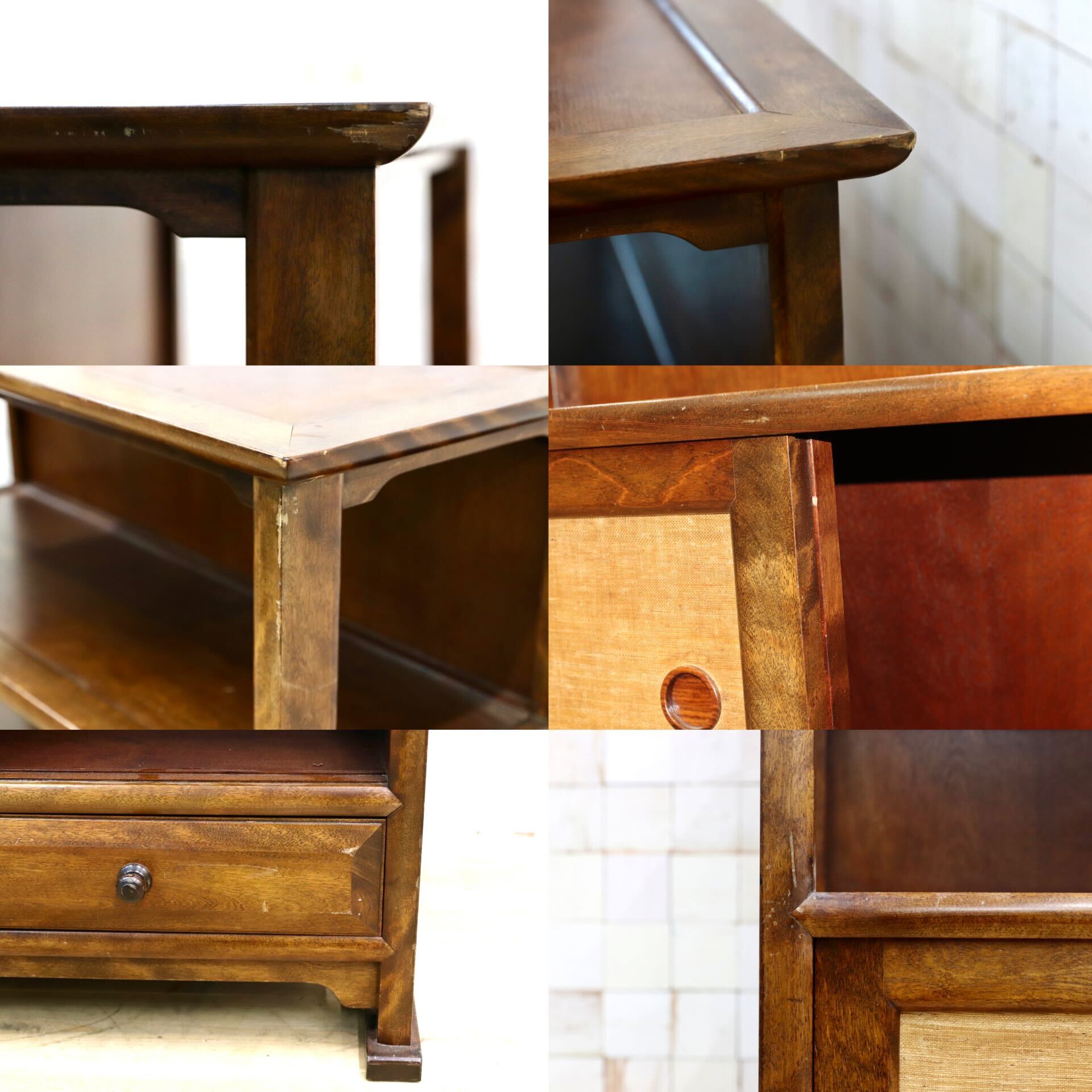 GMIS19○九州民芸家具 茶棚 飾り棚 サイドボード リビングボード ミズメザクラ 無垢材 クズ布 和家具 和モダン アンティーク 検)松本民芸