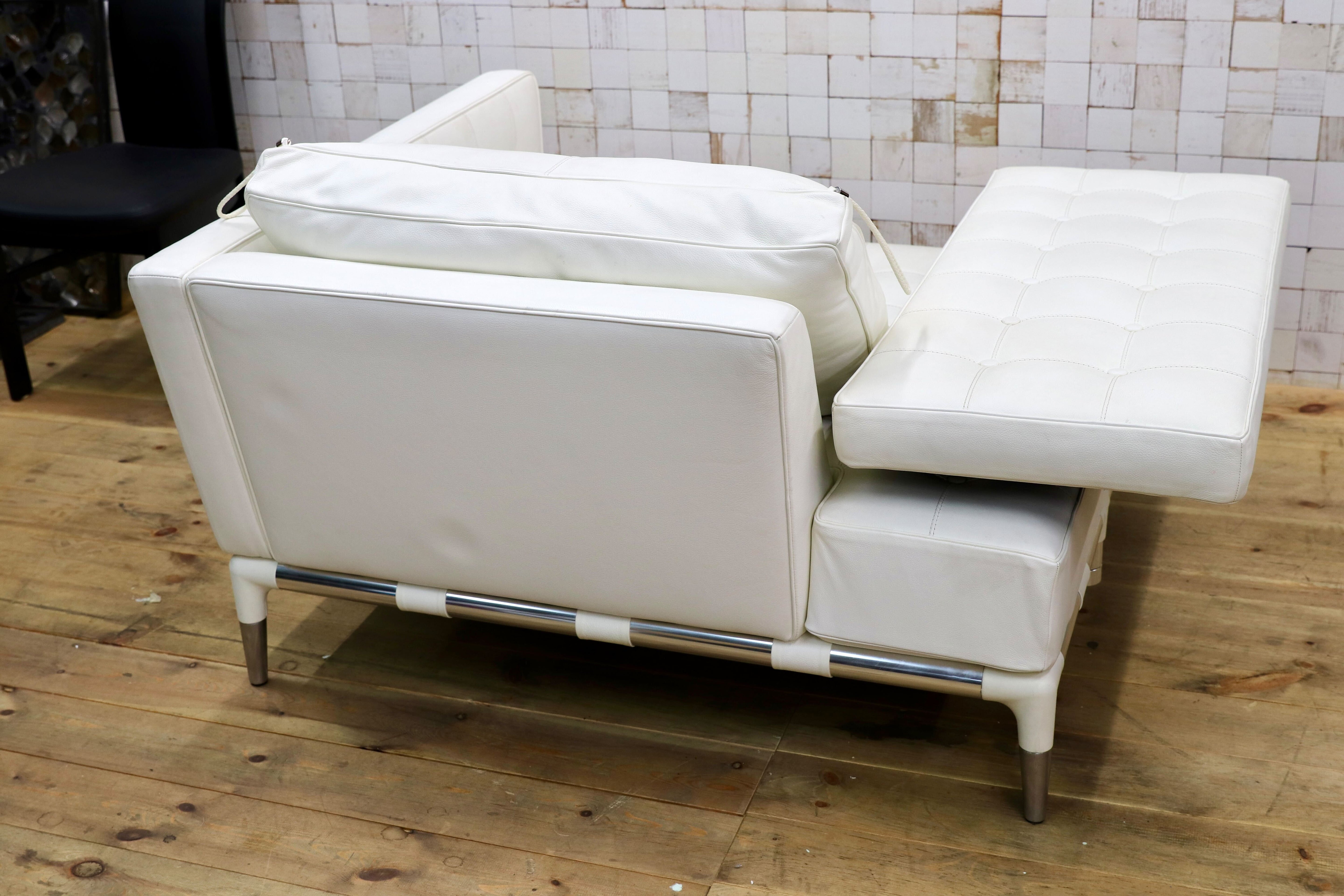 GMIK670○Cassina / カッシーナ PRIVE プリヴェ 1人掛けソファ 右肘アームソファ フィリップ・スタルク イタリアモダン 白本革 定価244万