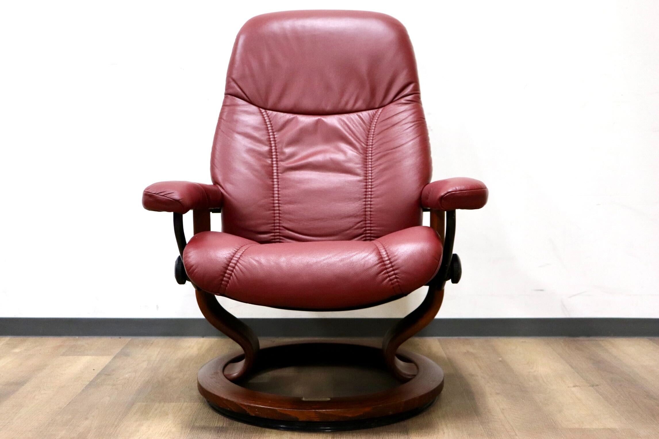 GMGS288○EKORNES / エコーネス コンサル リクライニングチェア パーソナルチェア 北欧 ノルウェー 本革 ワインレッド 定価約24万