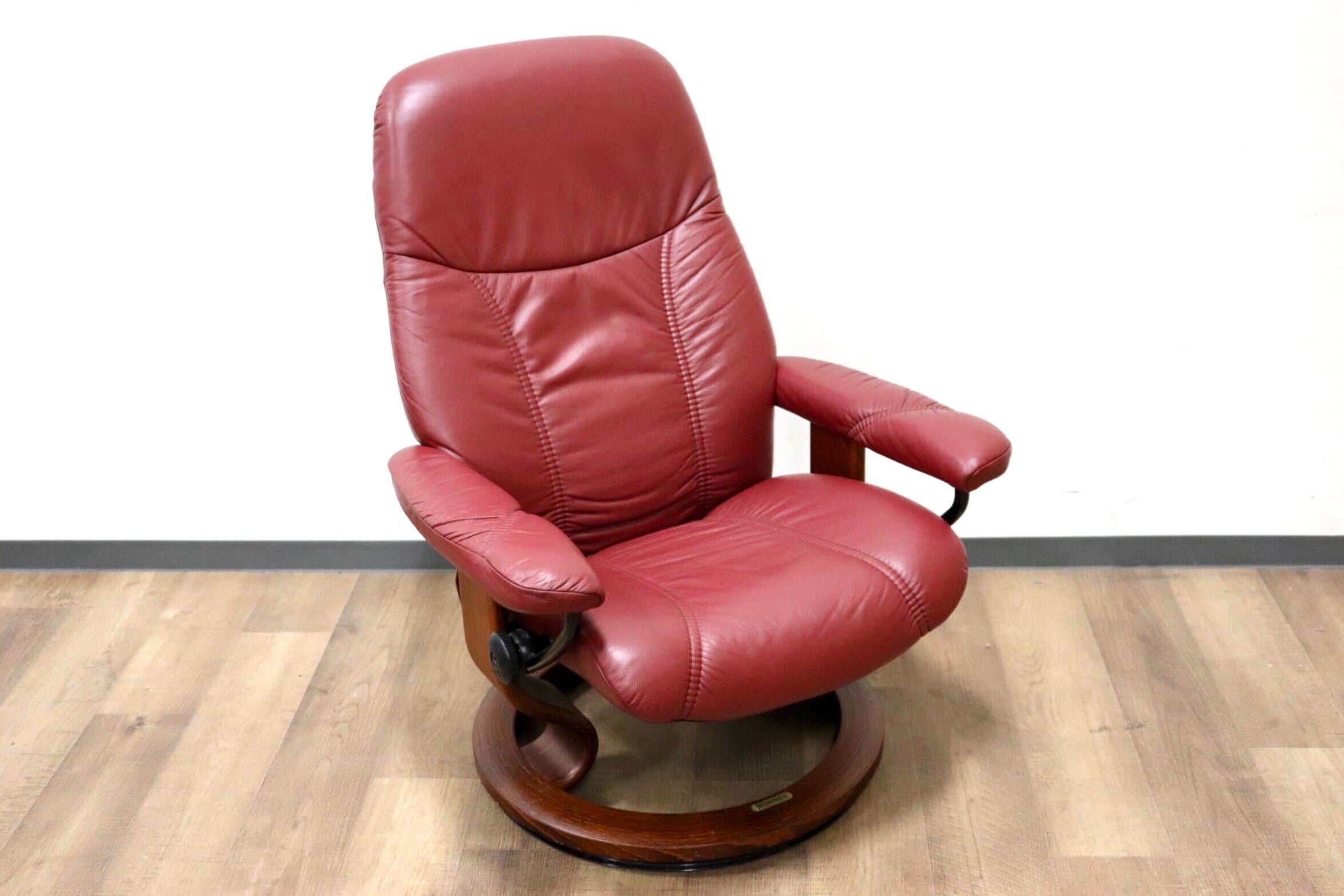 GMGS288○EKORNES / エコーネス コンサル リクライニングチェア パーソナルチェア 北欧 ノルウェー 本革 ワインレッド 定価約24万