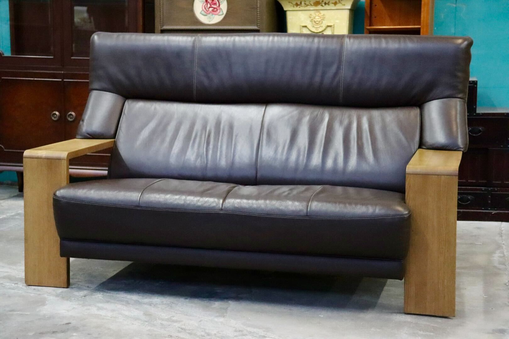 GMIK740A○Chitano / チターノ ダンテ 2人掛けソファ ラブソファ 長椅子 本革 ダークブラウン ハイバック 応接 カリモク 定価約18万