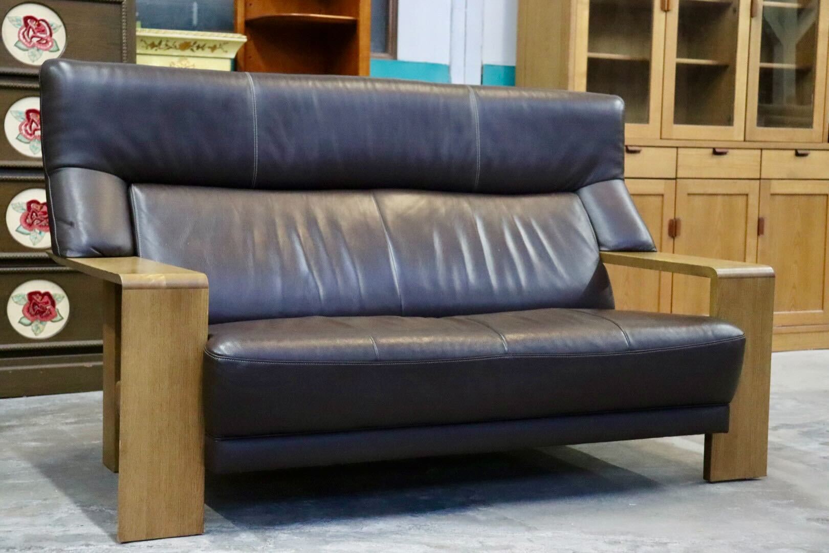 GMIK740A○Chitano / チターノ ダンテ 2人掛けソファ ラブソファ 長椅子 本革 ダークブラウン ハイバック 応接 カリモク 定価約18万