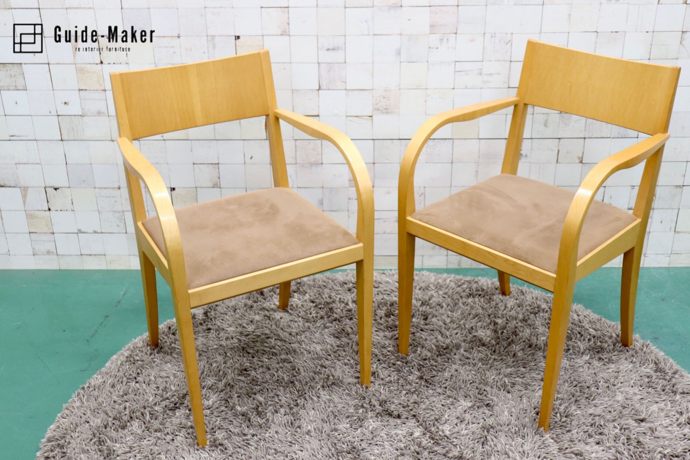 GMGS23B○arflex / アルフレックス KU アームチェア ダイニングチェア 椅子 2脚セット 植木莞爾 ファブリック イタリア モダン 定価約18万