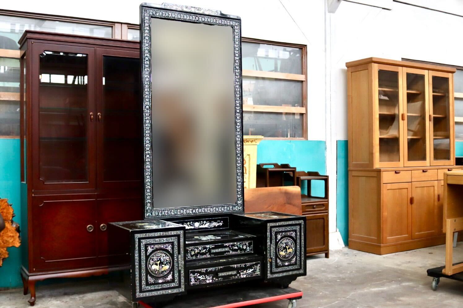 GMJH75A○李朝家具 ドレッサー ミラー 鏡 姿見 化粧台 鏡台 螺鈿細工 貝細工 漆 引き出し 韓国 レトロ ヴィンテージ